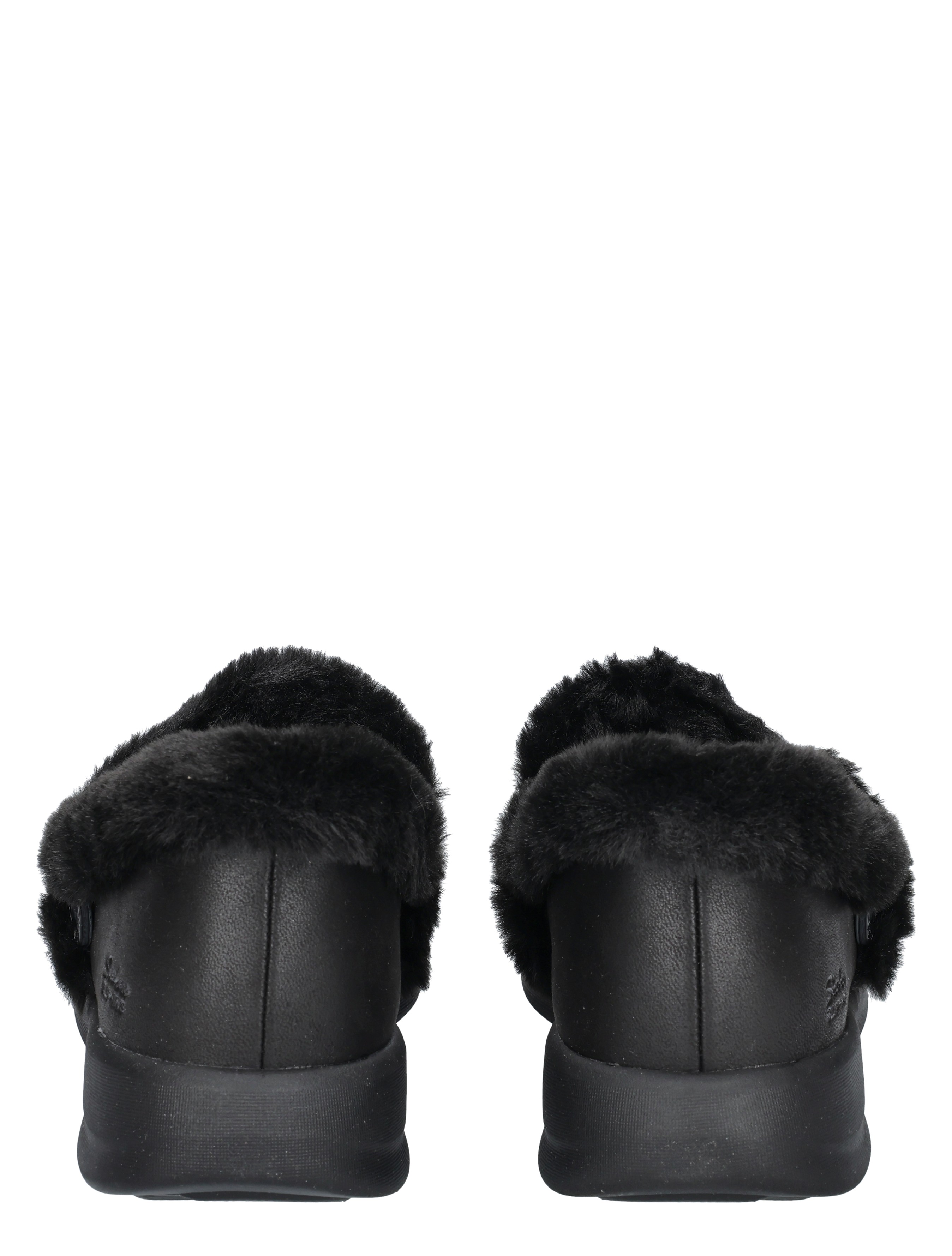 slipper, mocassin, faux fur, black, slip-on