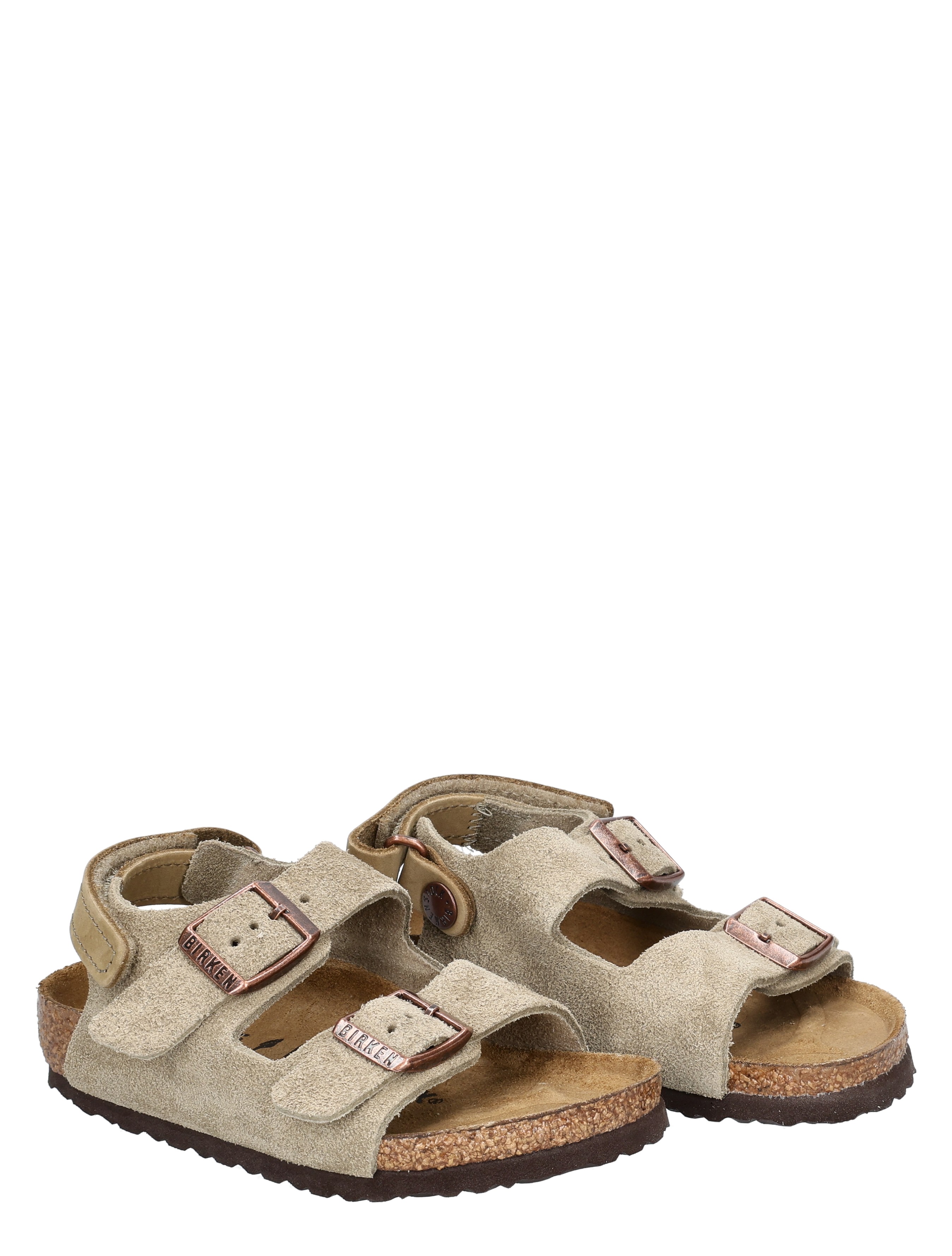 sandalen, suede, sandalen met gesp, korkzool, tweespansandalen