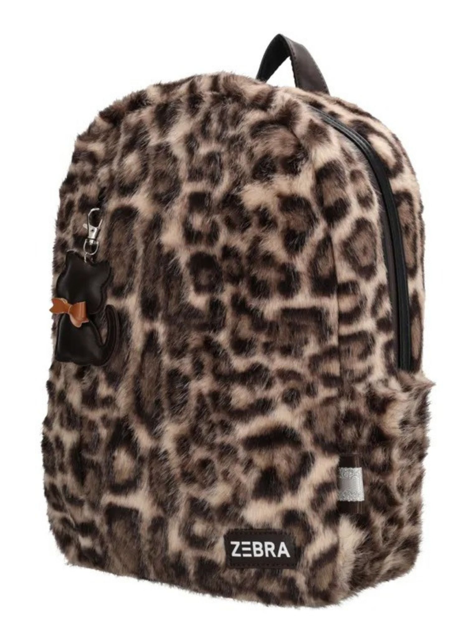 rugzak, leopardprint, nepbont, rits, ZEBRA logo