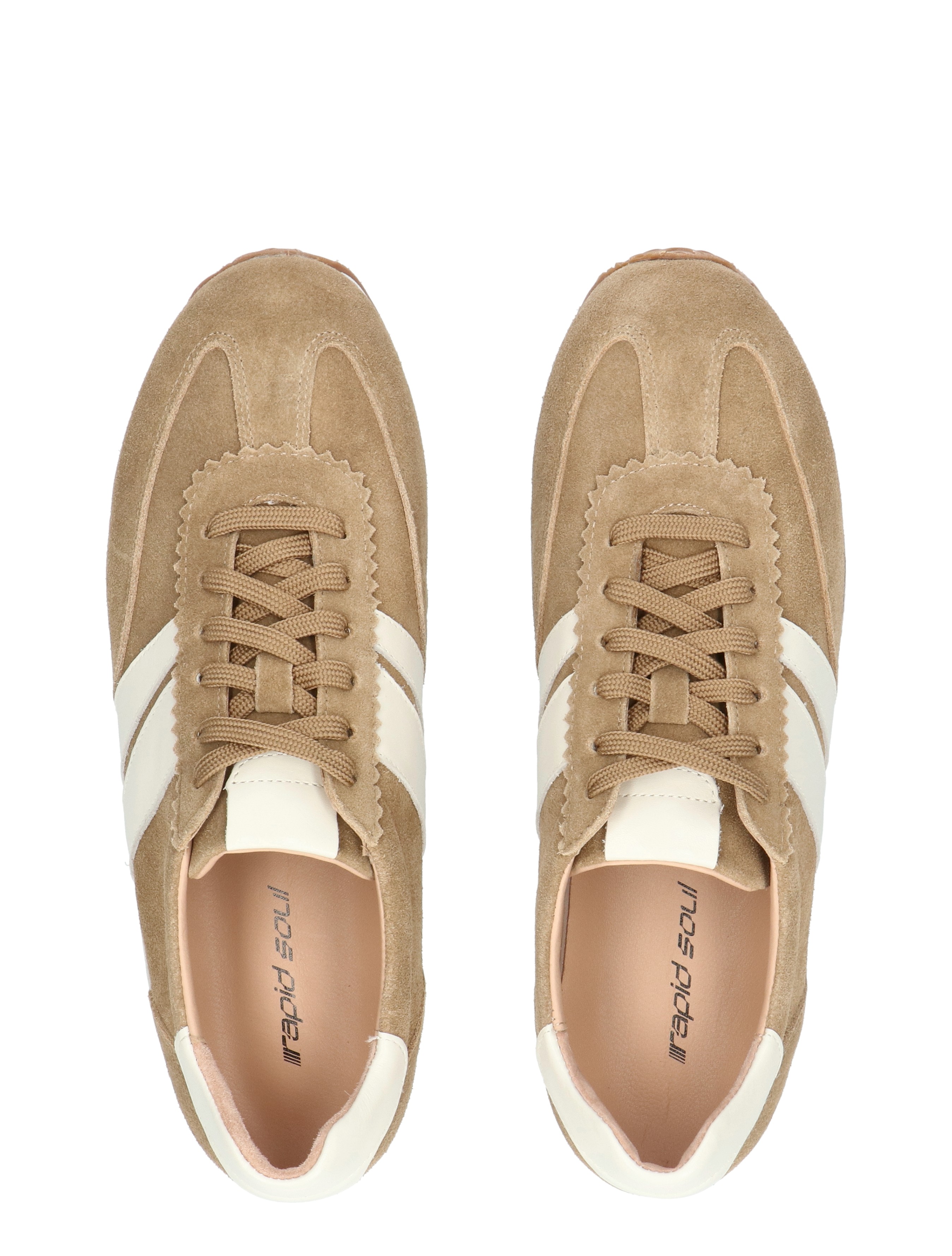 sneakers, taupe, suede, leren bovenwerk, witte band