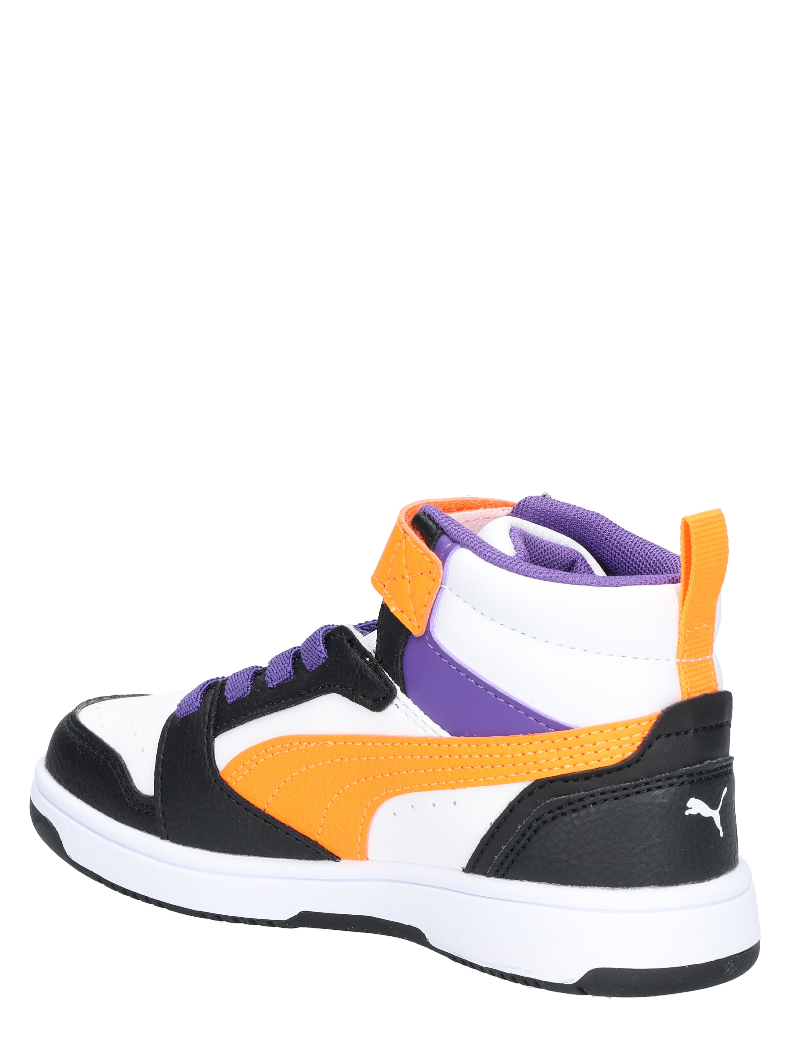 Puma - Rebound V6 Mid Velcro 34 White Orange Black - Meisjes - Lage Sneakers - Sneakers - 48077_84_4