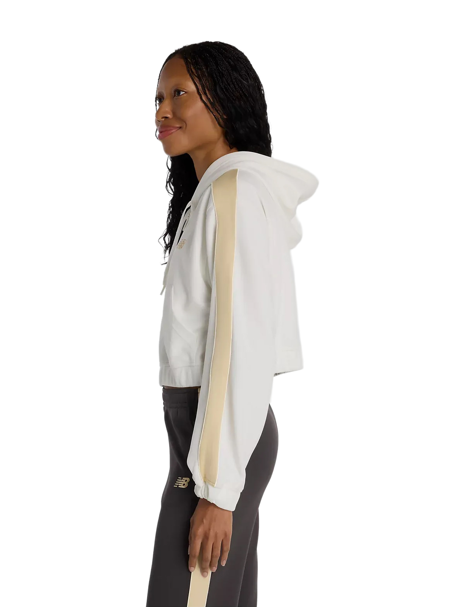 hooded jacket, side stripe, white, cuffed sleeves, athletic jacket