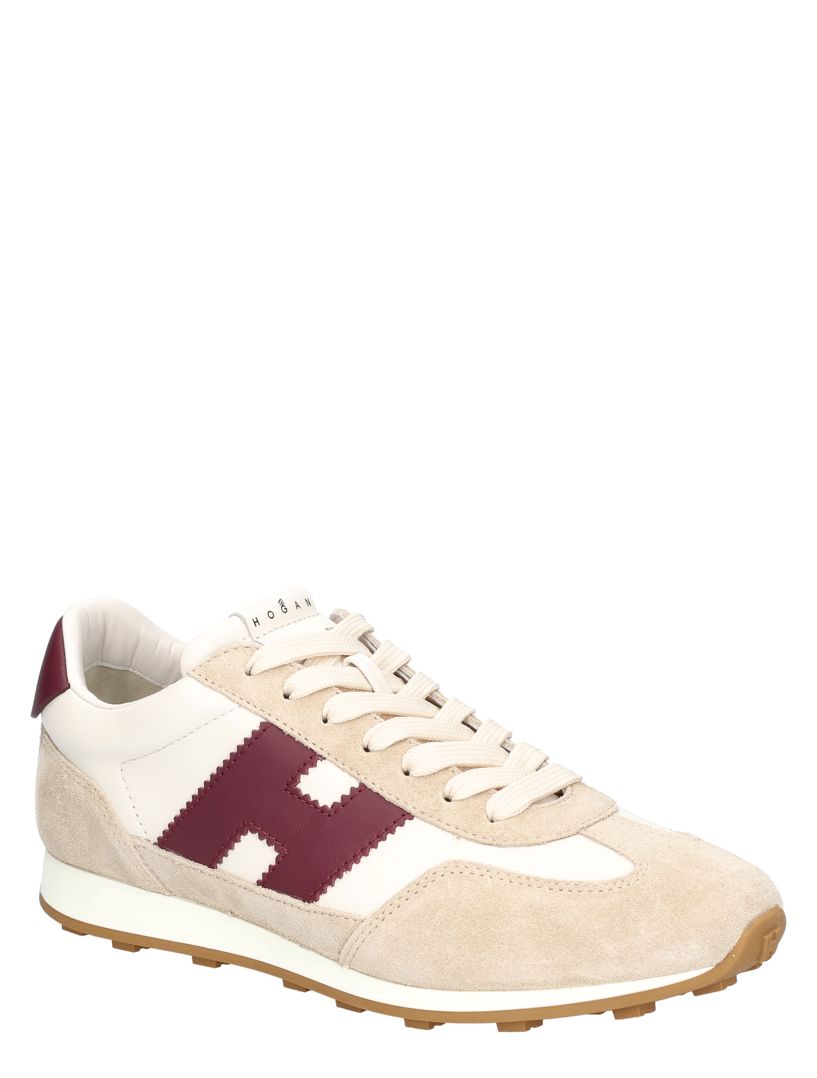 neus, sneaker, leder, suede, maroon