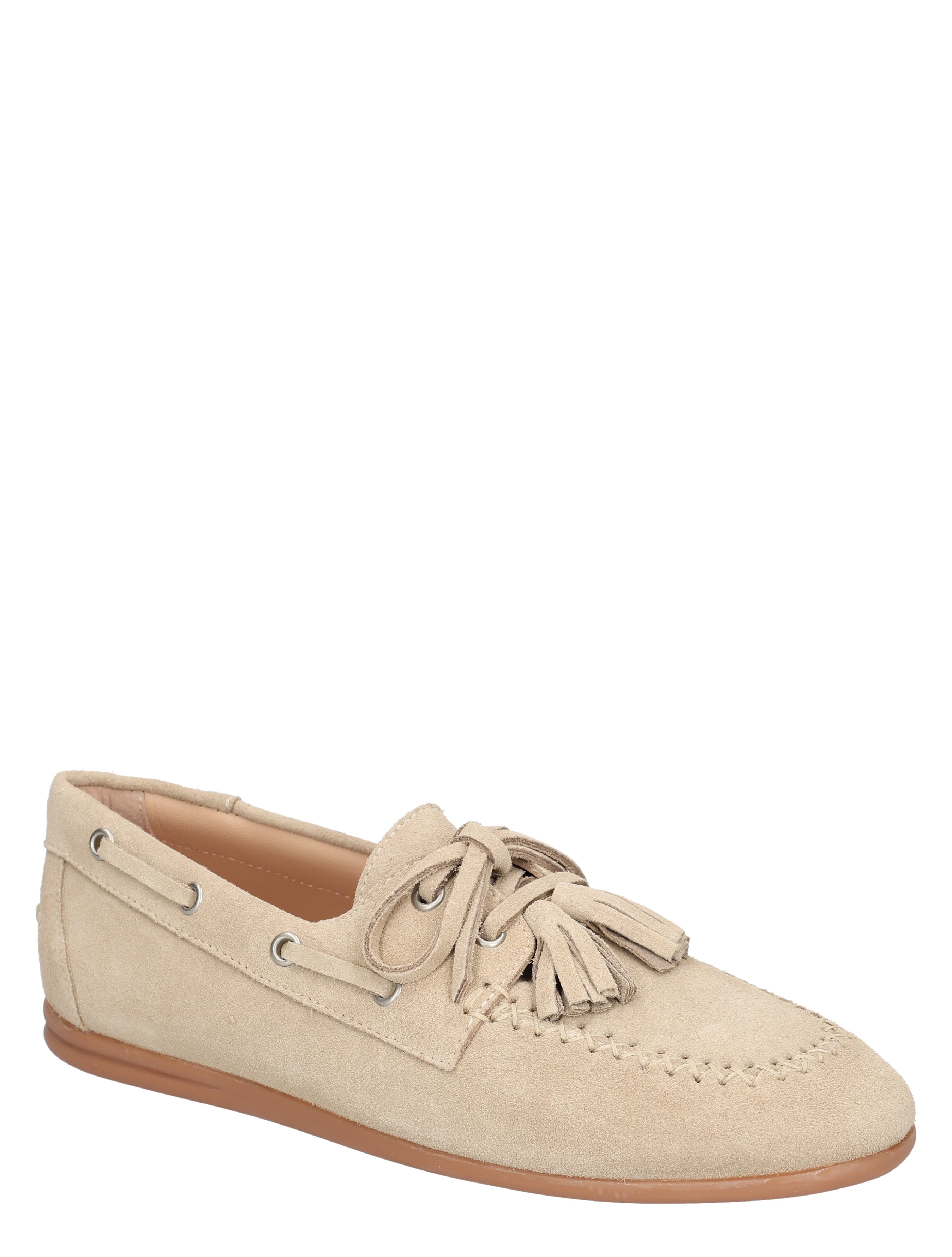 mocassin, taupe, suede, veters, zool-bruin