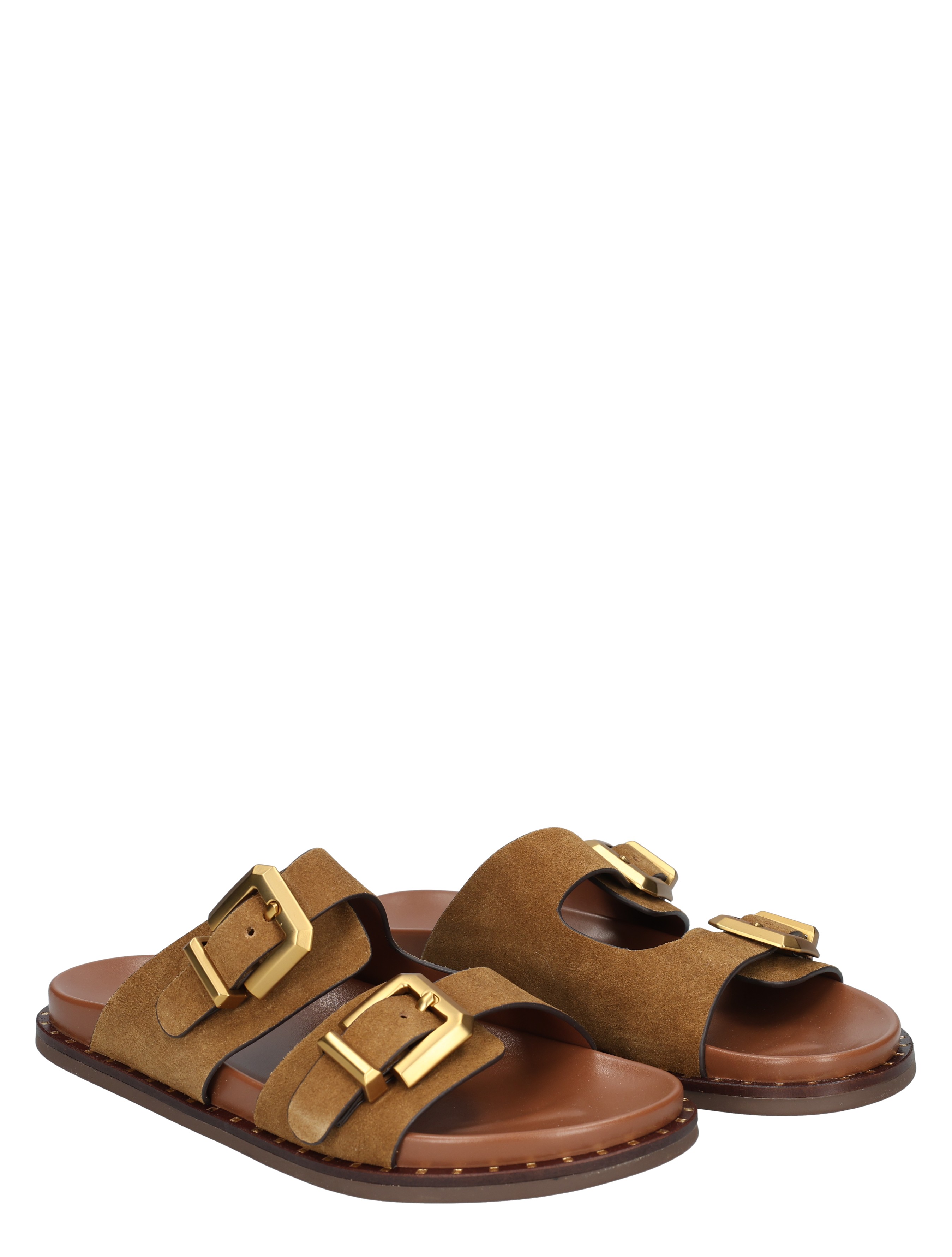 sandalen, dubbele band, hoge golflijn, bruin, leren