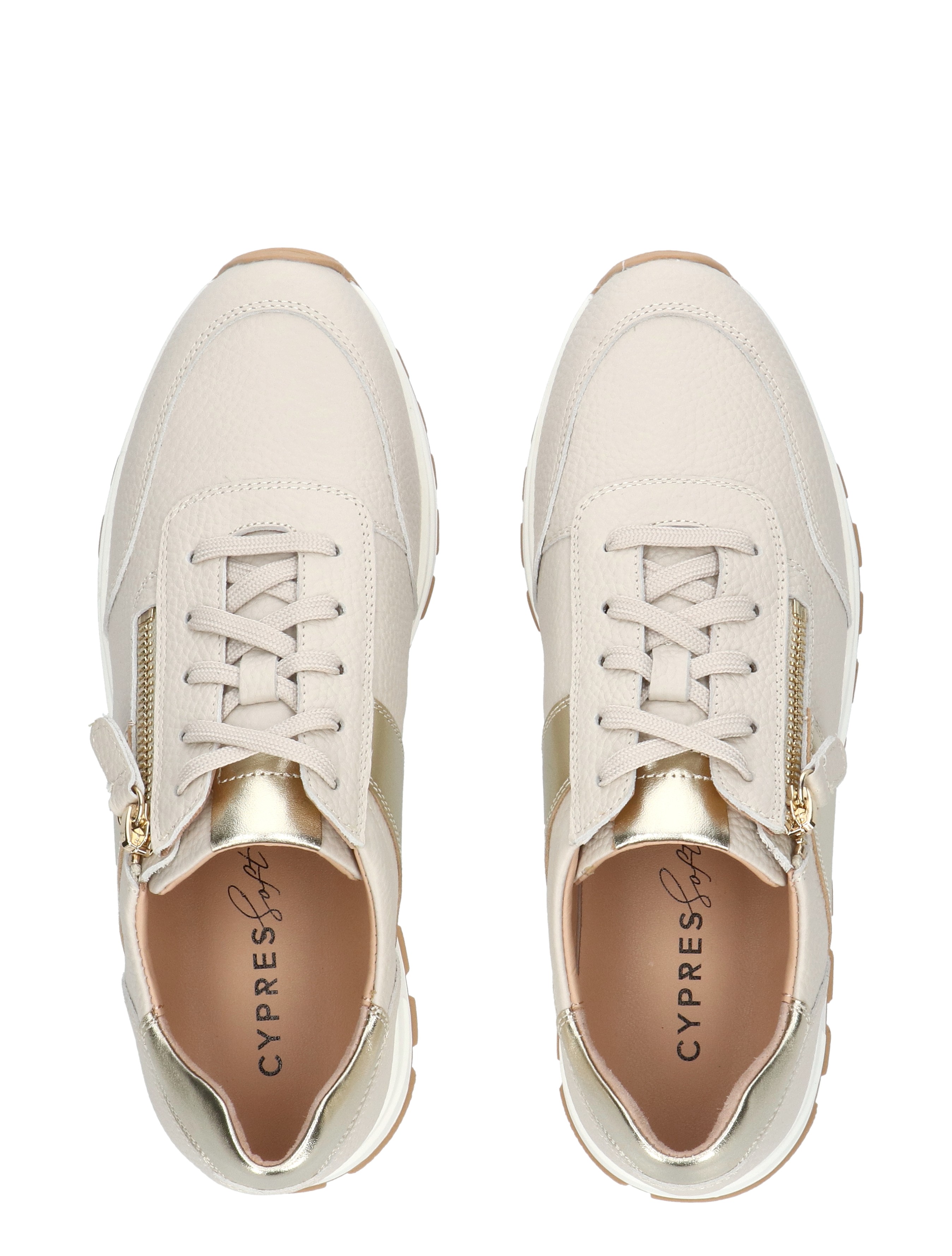 sneakers, leren bovenstuk, crème kleur, zij-rit, zool