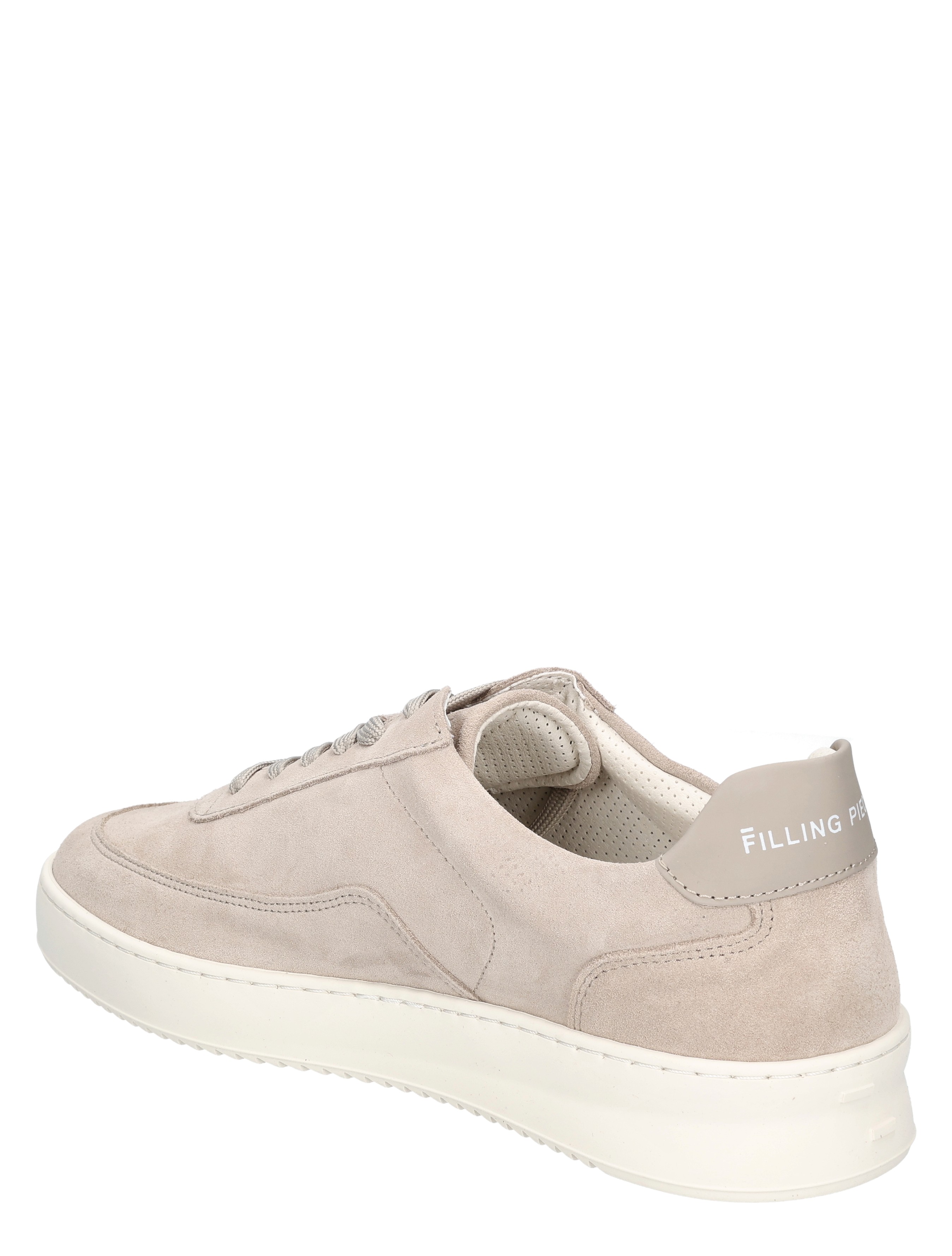 sneaker, grauwe suède, laced, zacht, plat profiel