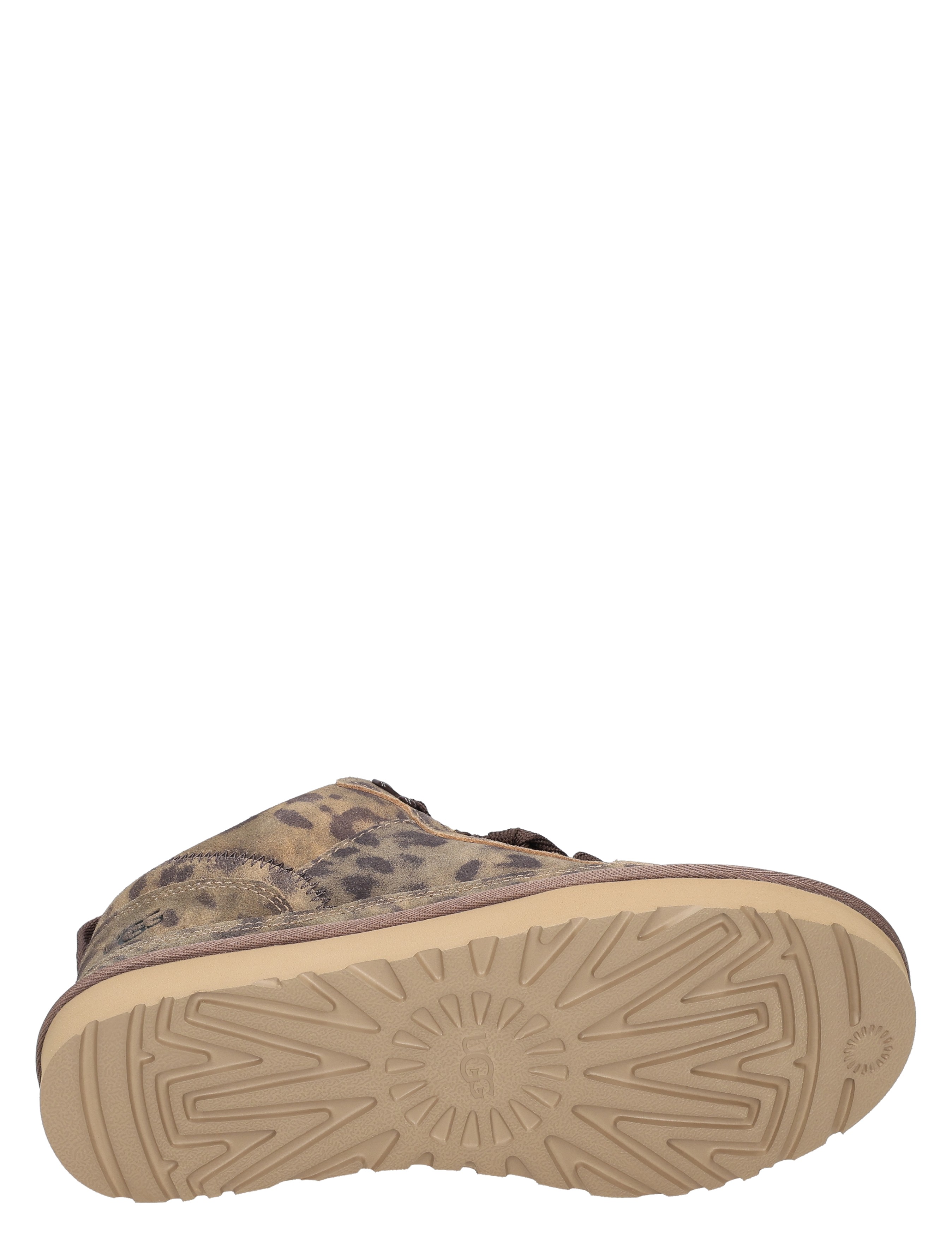 enkellaars, suède, camouflageprint, bruine tinten, rubberen zool