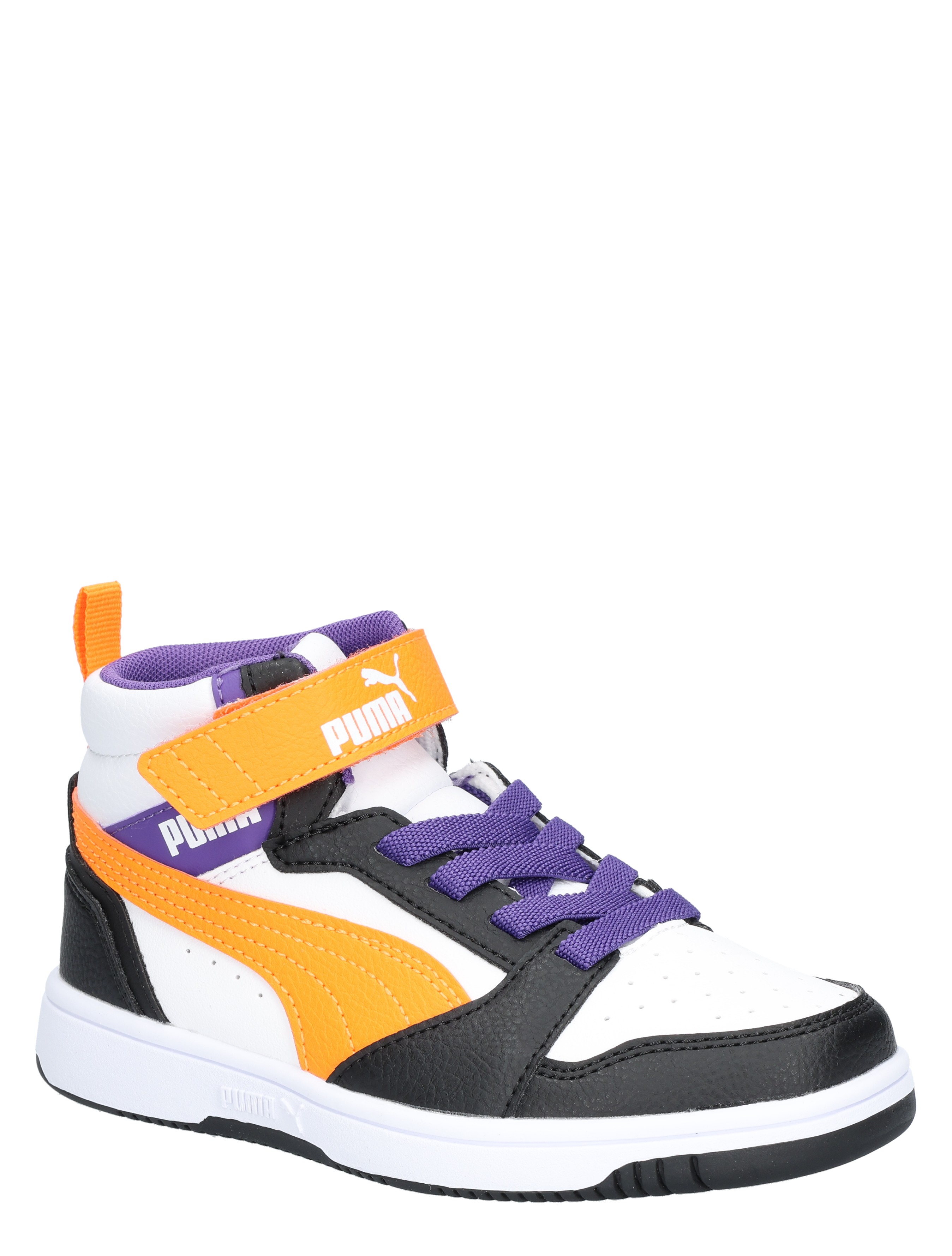 Puma - Rebound V6 Mid Velcro 34 White Orange Black - Meisjes - Lage Sneakers - Sneakers - 48077_84_3