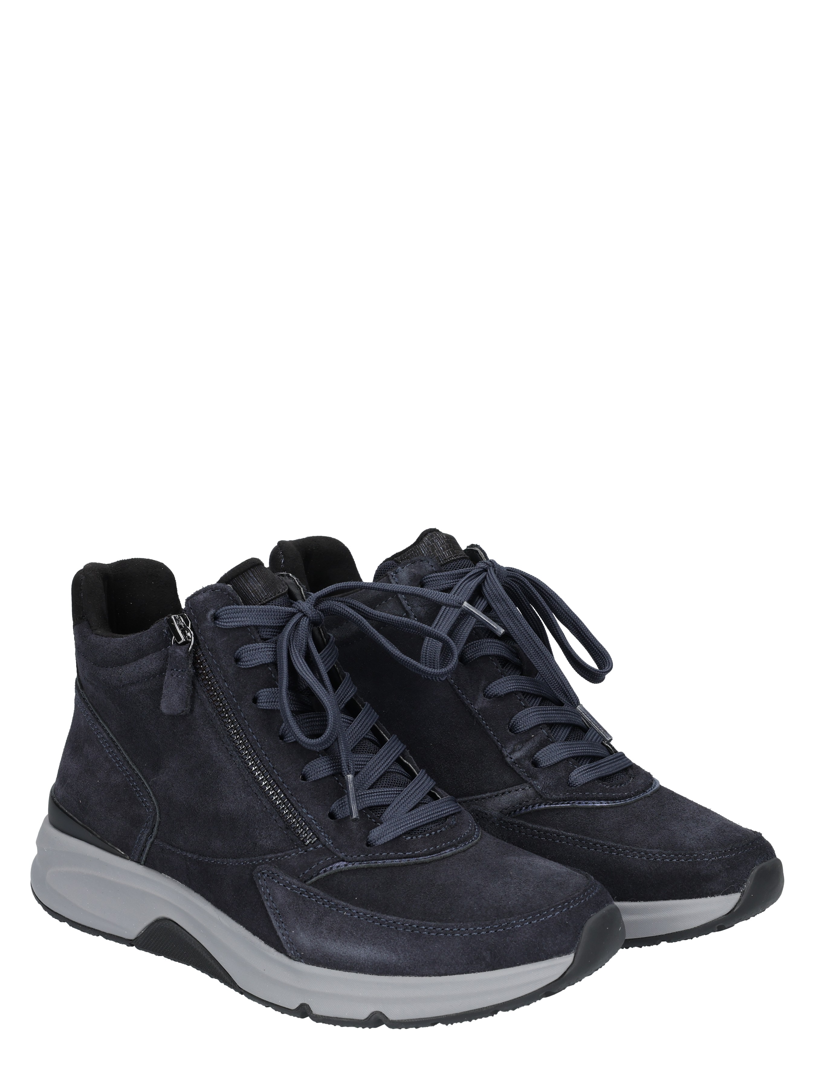 sneaker, wedge, zachte suède, donkerblauw, veterboot