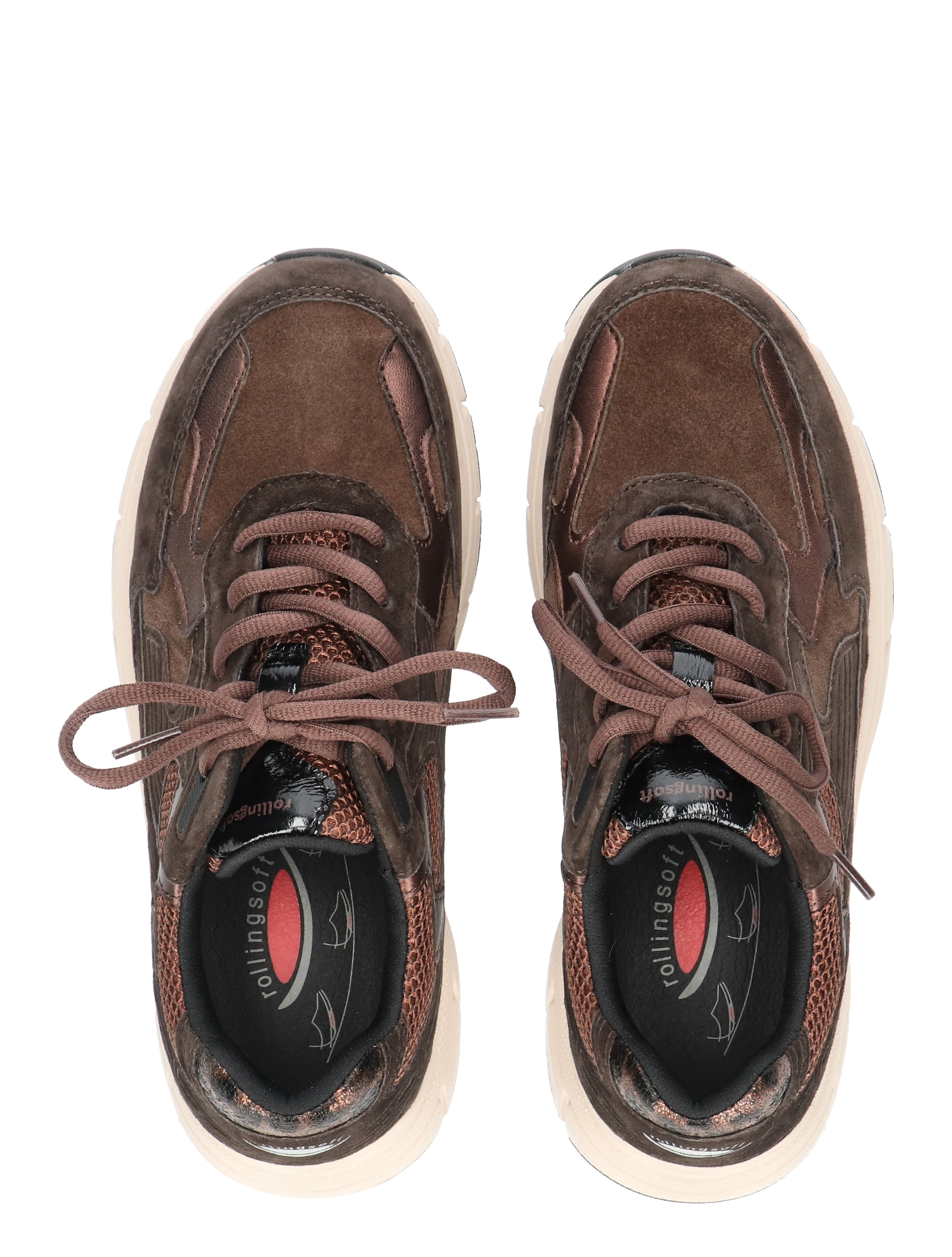sneakers, bruin, suede, veters, sportief