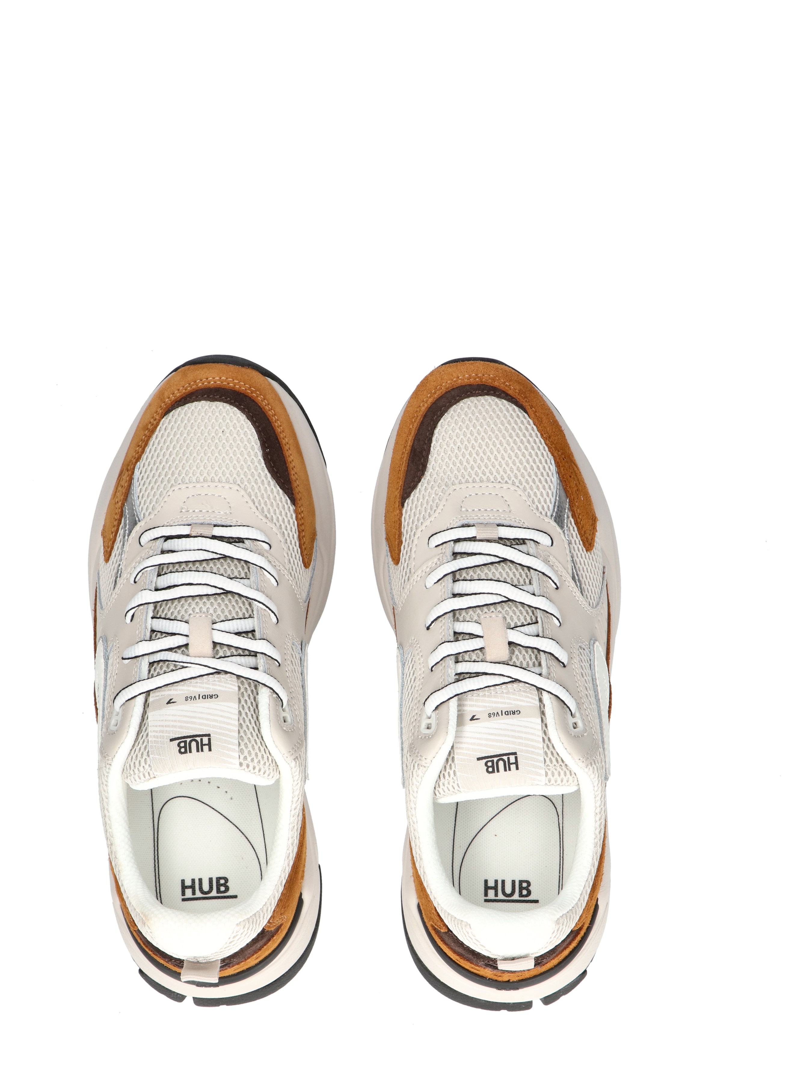 Hub Footwear - Grid Men Light Bone Cognac - Heren - Lage Sneakers - Sneakers - 48463_77_7