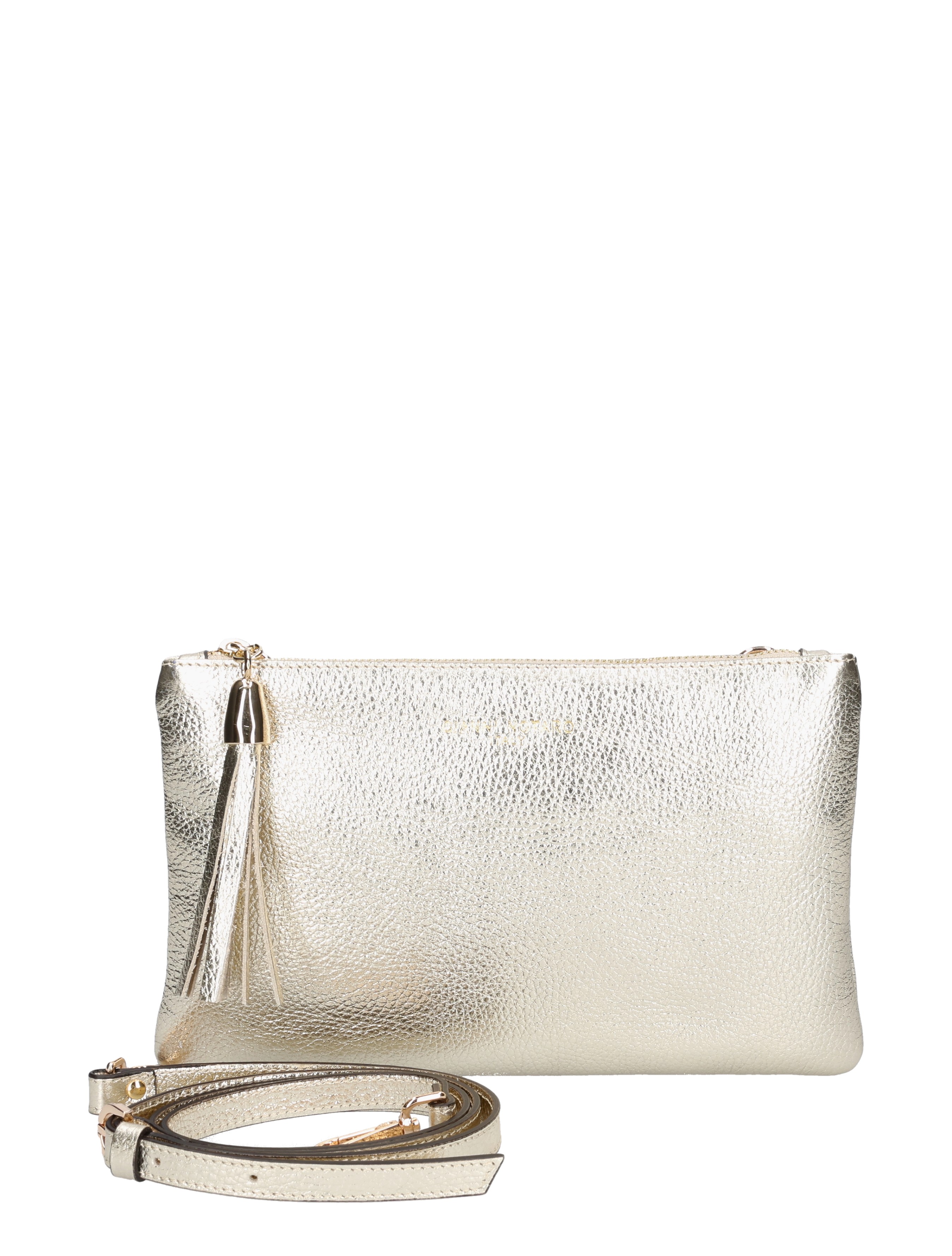 tas, clutch, metallen, goud, tassel