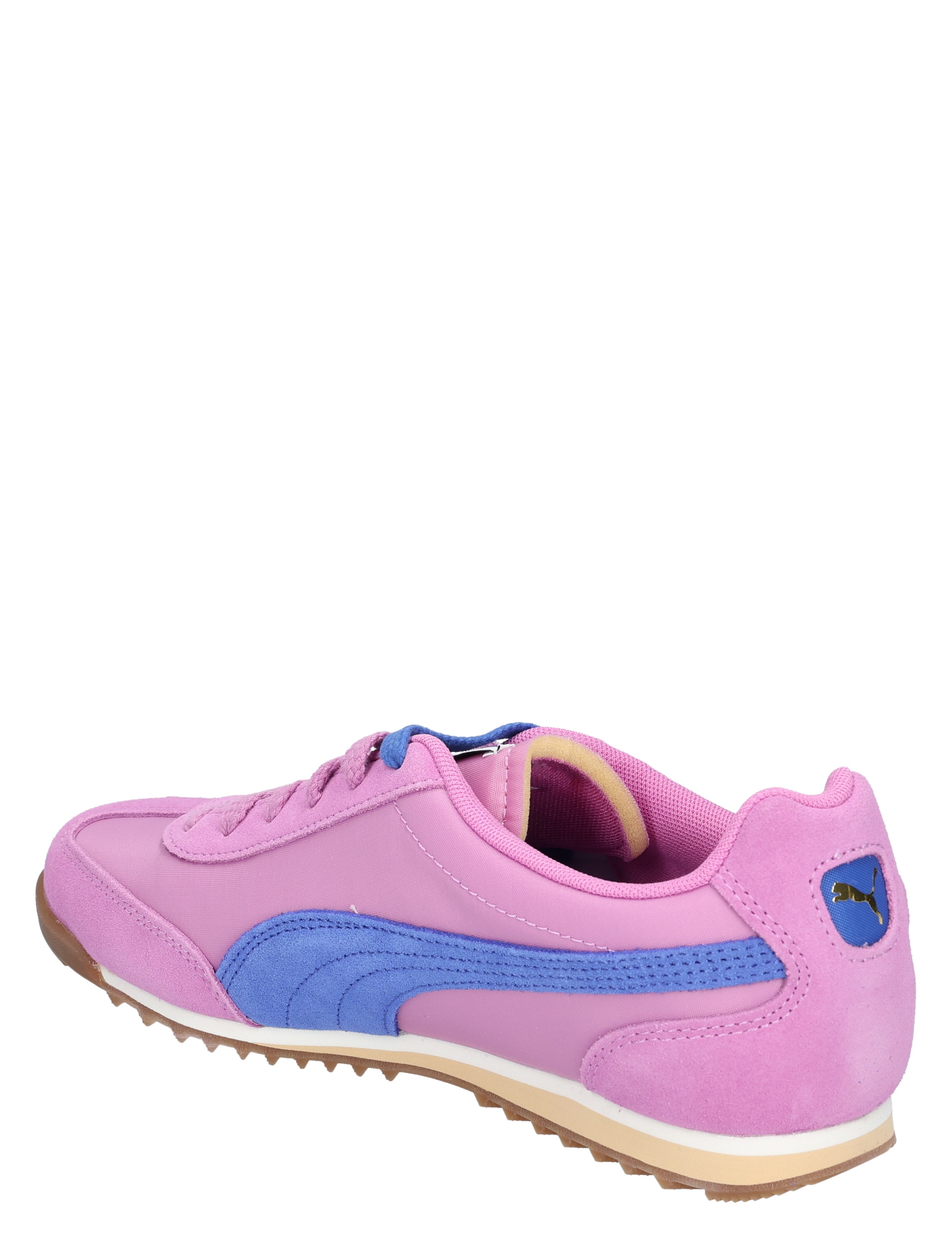 dames sneaker, roze schoen, blauwe zool, veter, keperzool, plat6