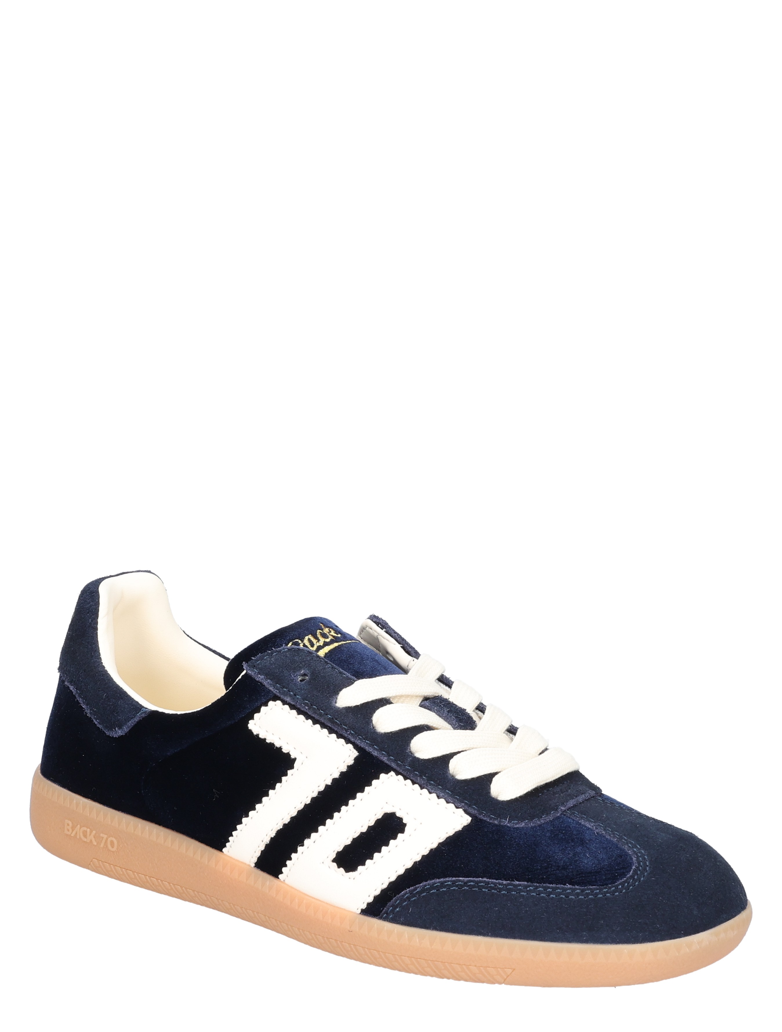 sneaker, suède, navy, witte details, gumzool