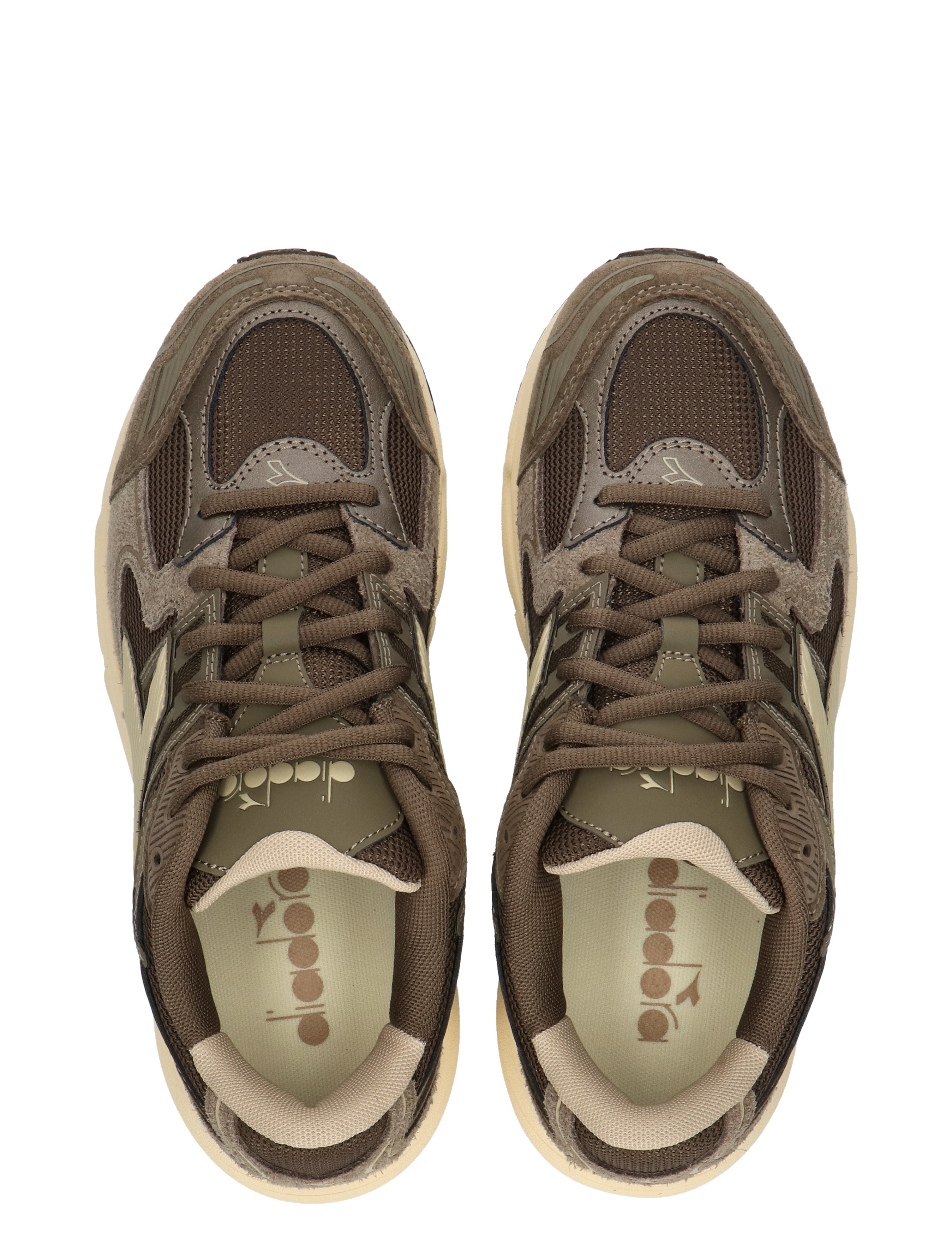 sneakers, bruine kleur, mesh, veter, sportief