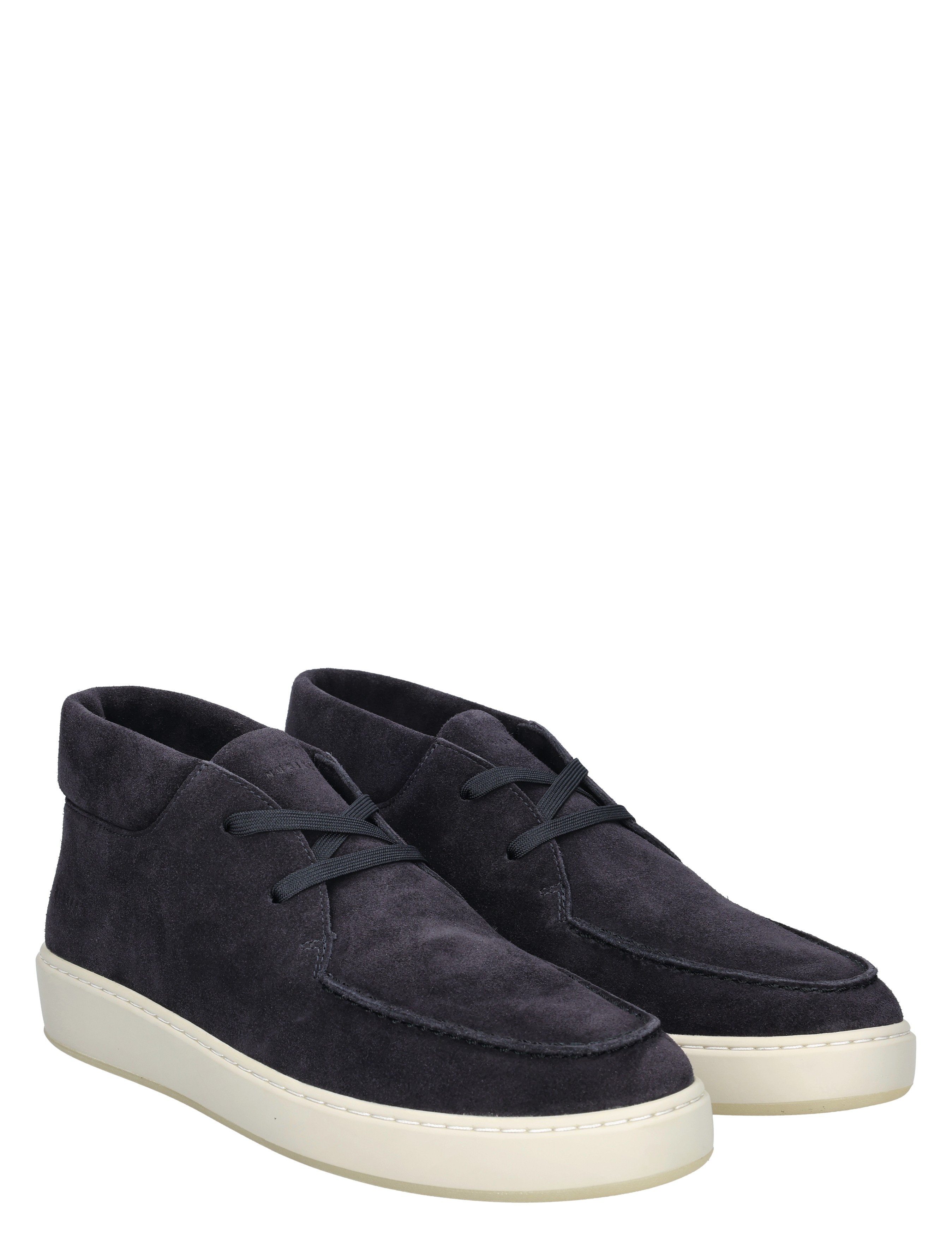 suede, laced shoes, donkerblauw, mid-ankle, witte zool