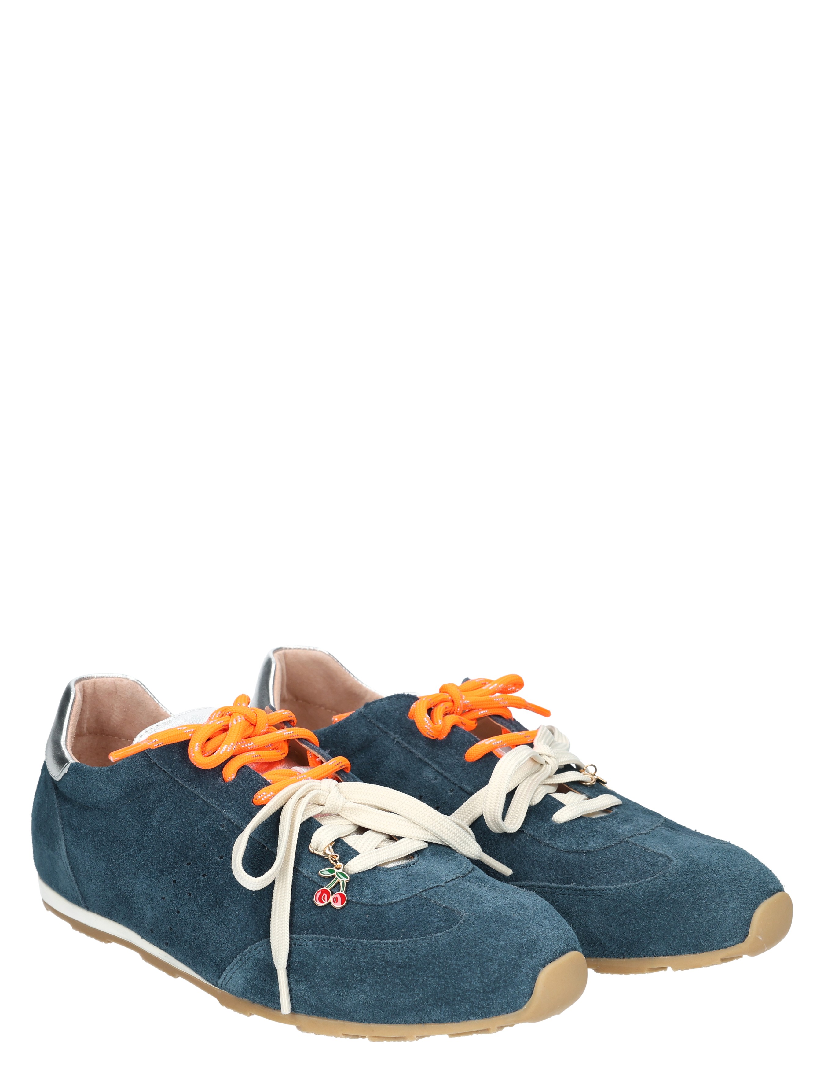 sneakers, suede, blauw, oranje veters, casual schoenen