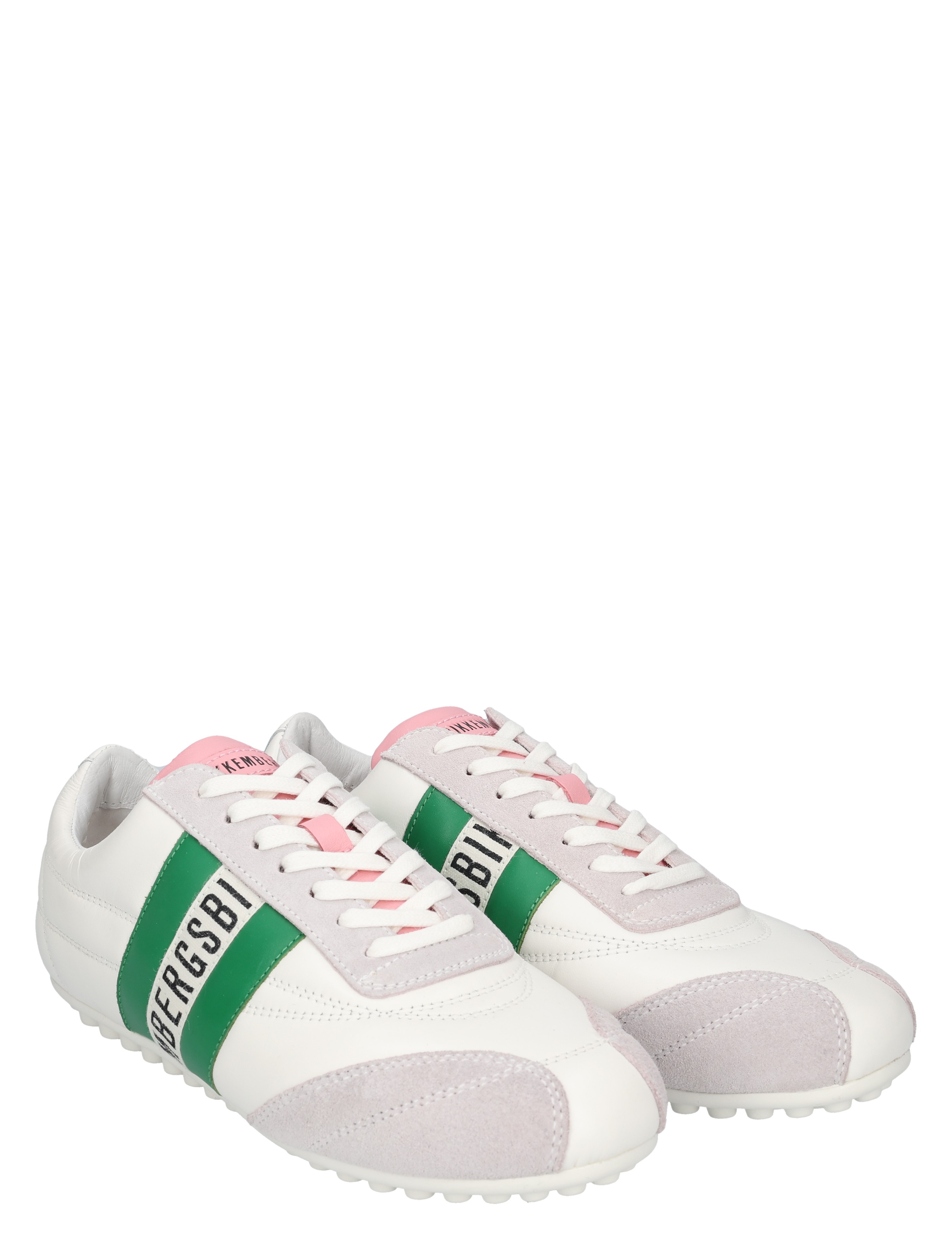 sneakers, wit, groene band, roze accenten, vetersluiting