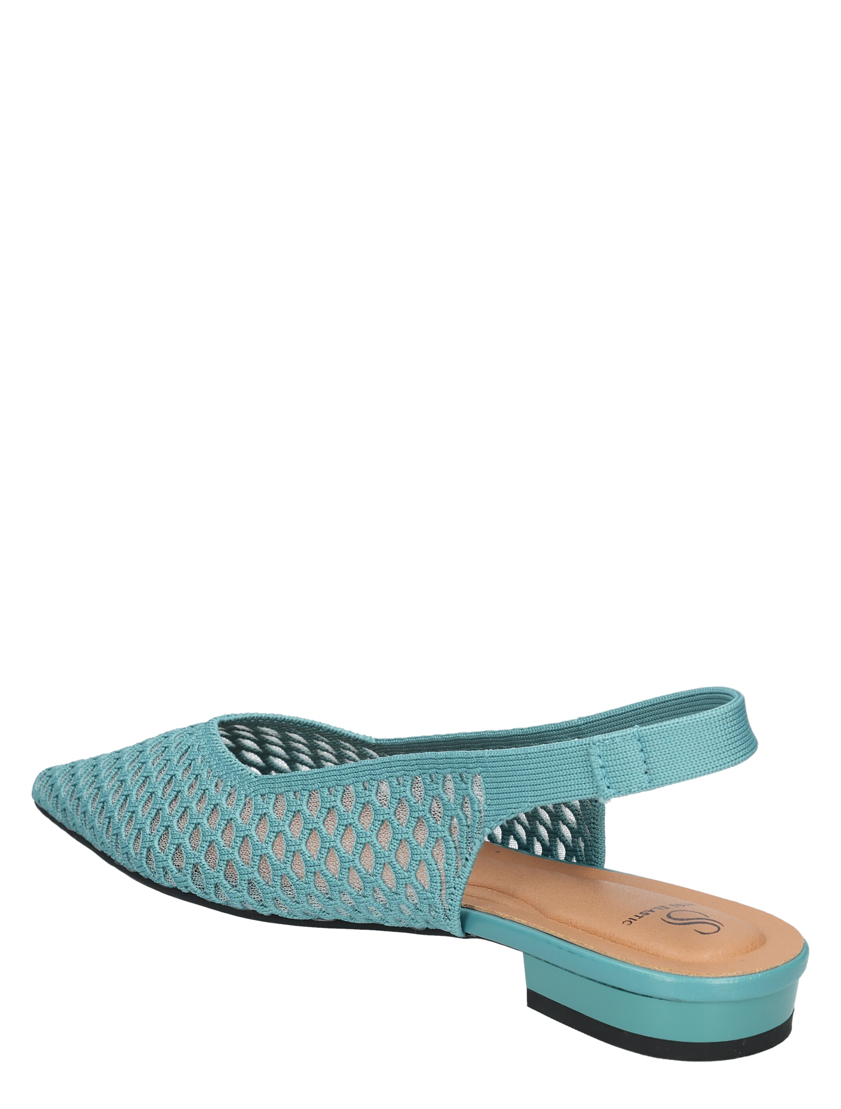 sling pump, mesh upper, turquoise, turquoise heel, open back sling