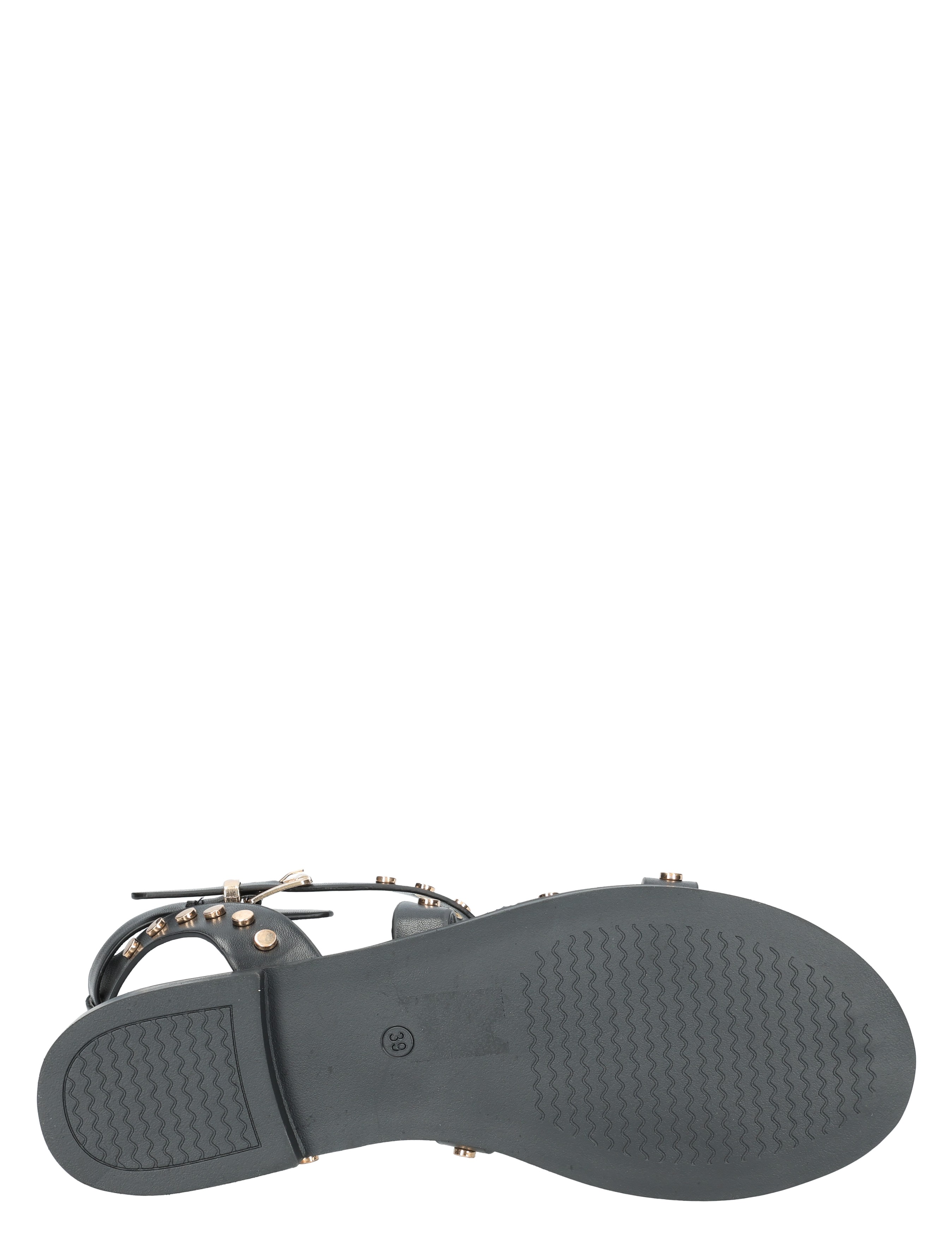 sandalen, hiel, leren, zwarte, siergespjes