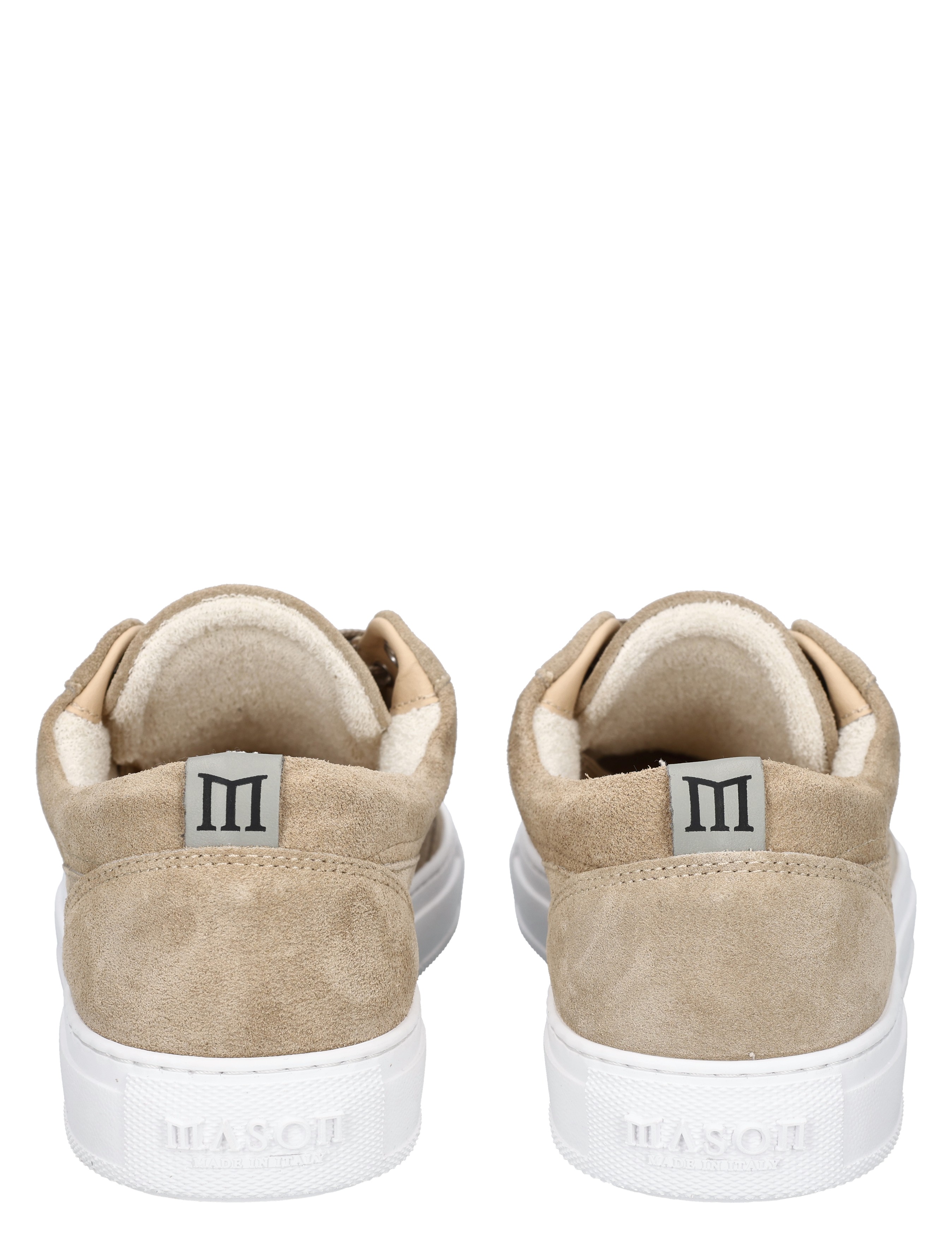 beige sneakers, suede, hoge zool, witte zool, achterkant