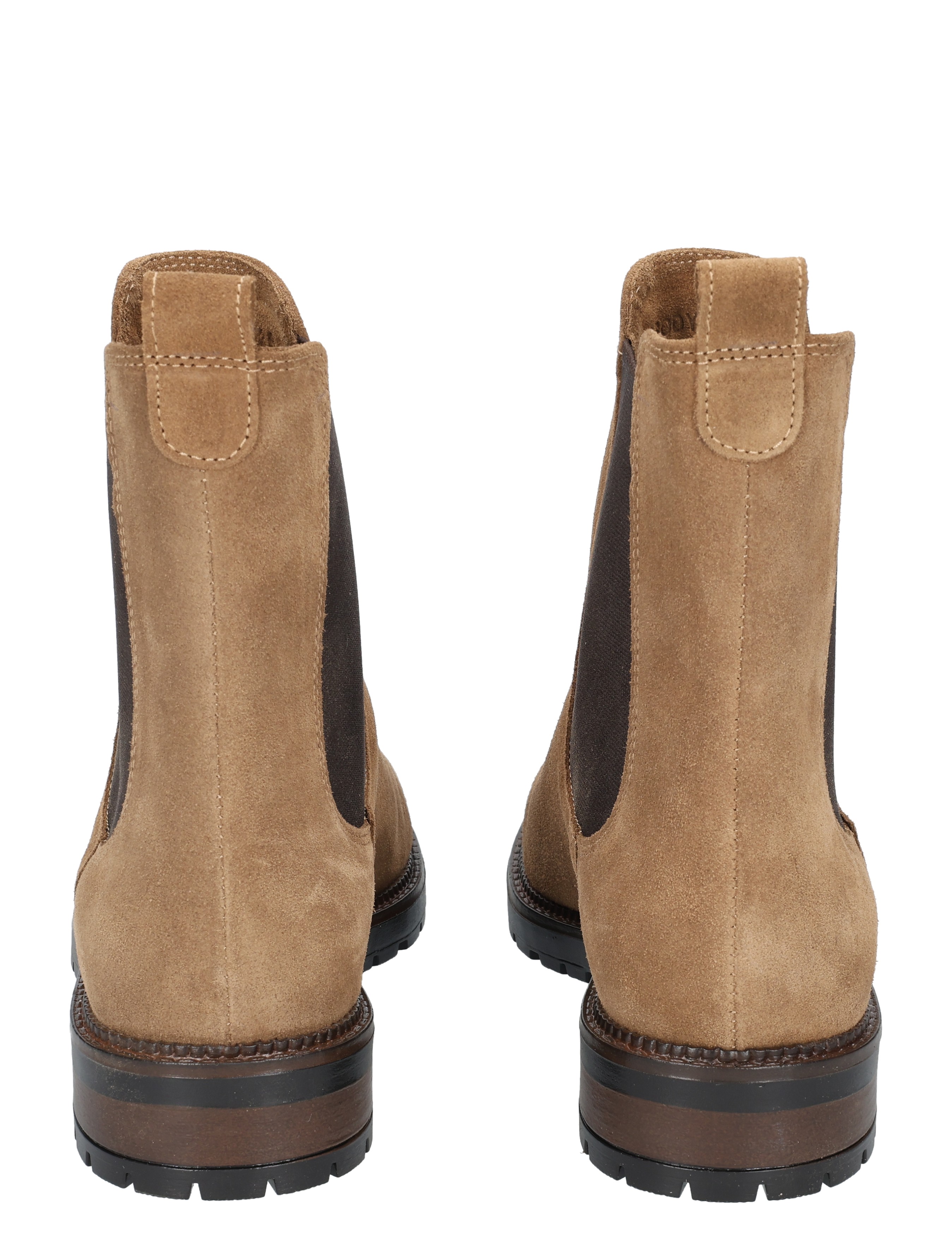 ankle boots, suede, tan, pull tab, chunky sole