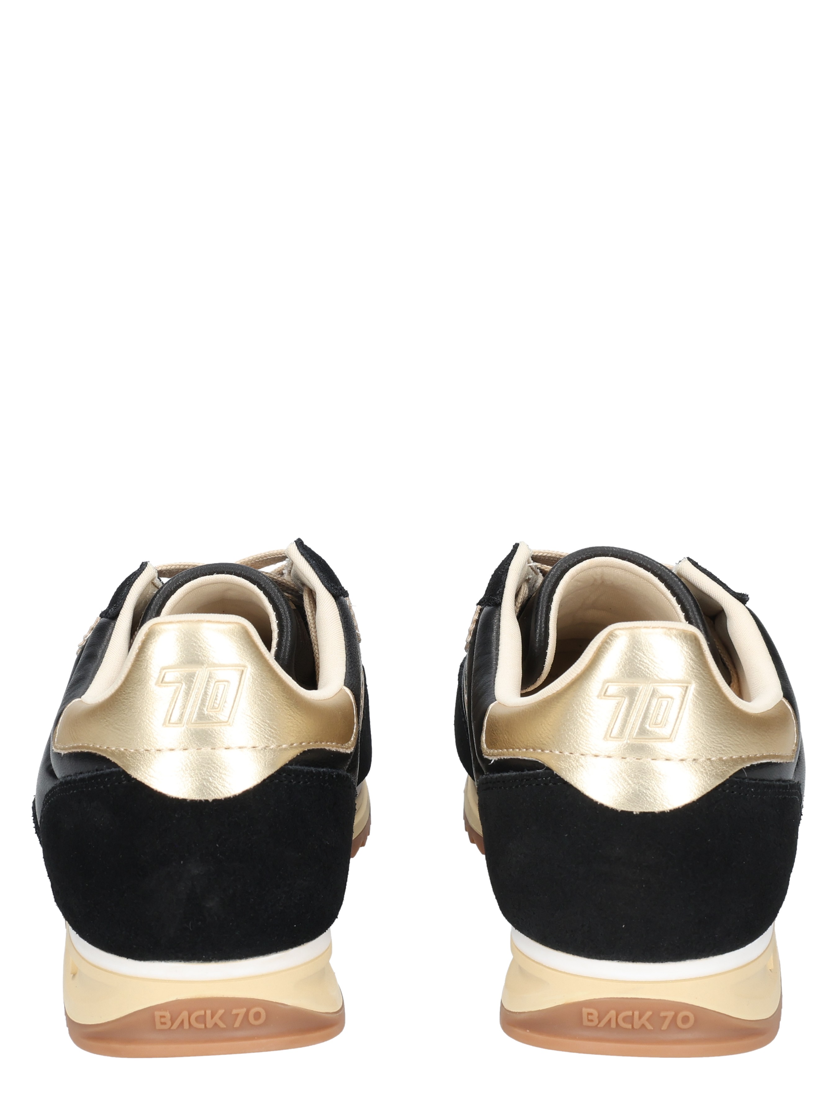 sneaker, achterkant, zwart, gouden hiel, gumsole