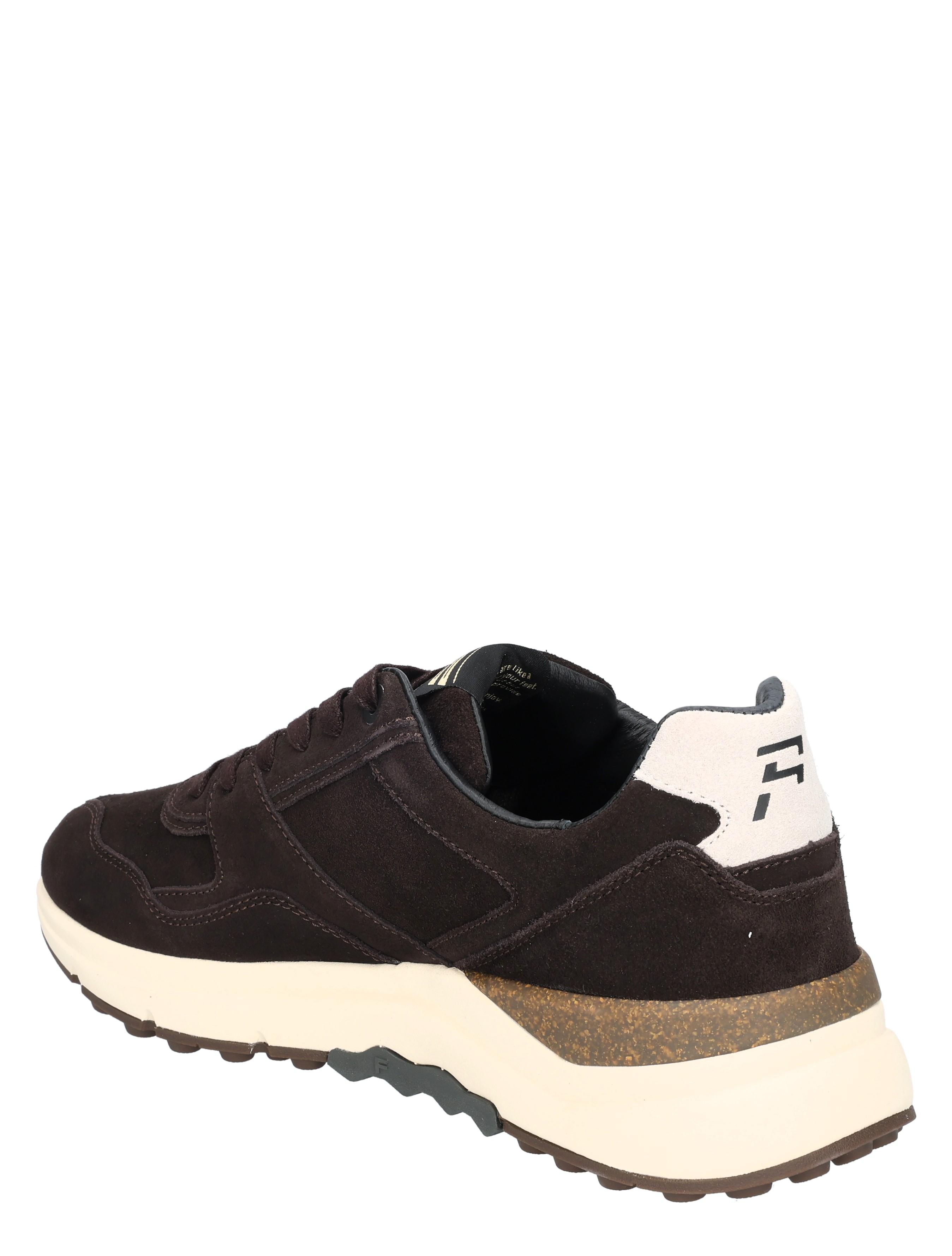sneaker, donkerbruin, suede, witte hak, wandelschoen