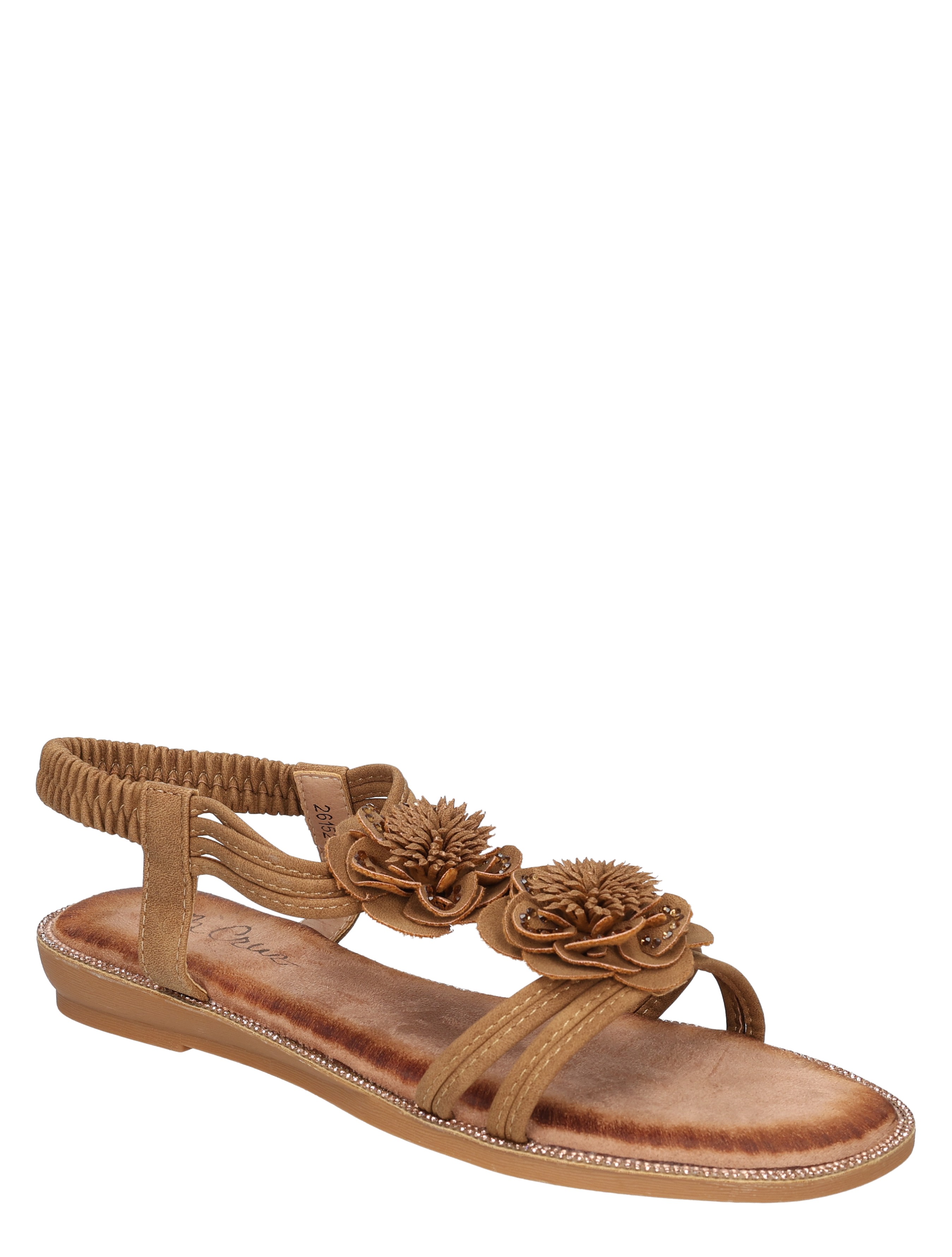 sandalen, sandalen met bloem, bandje, open achterkant, bruin
