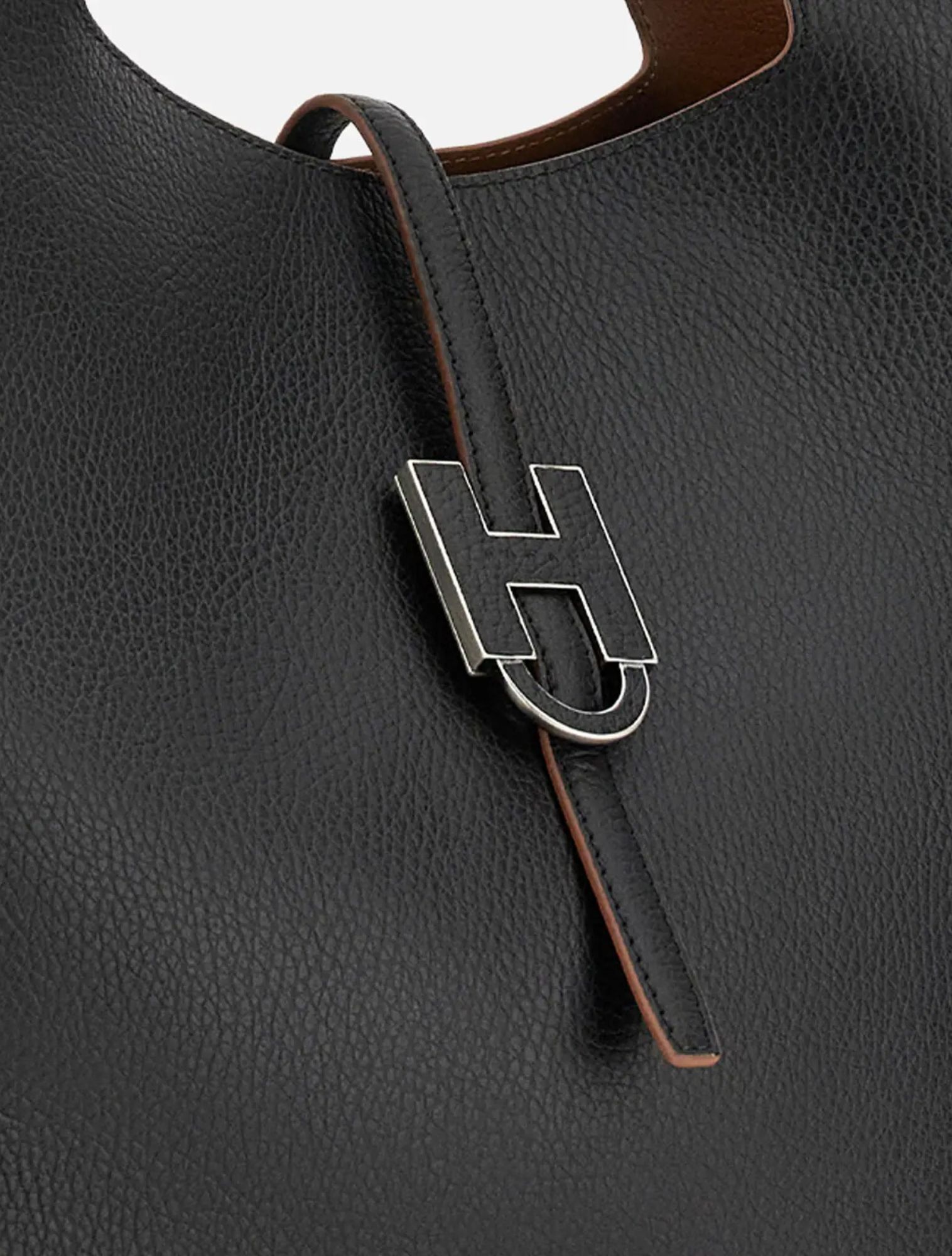 handtas, leder, zwart, riem, nikkelring