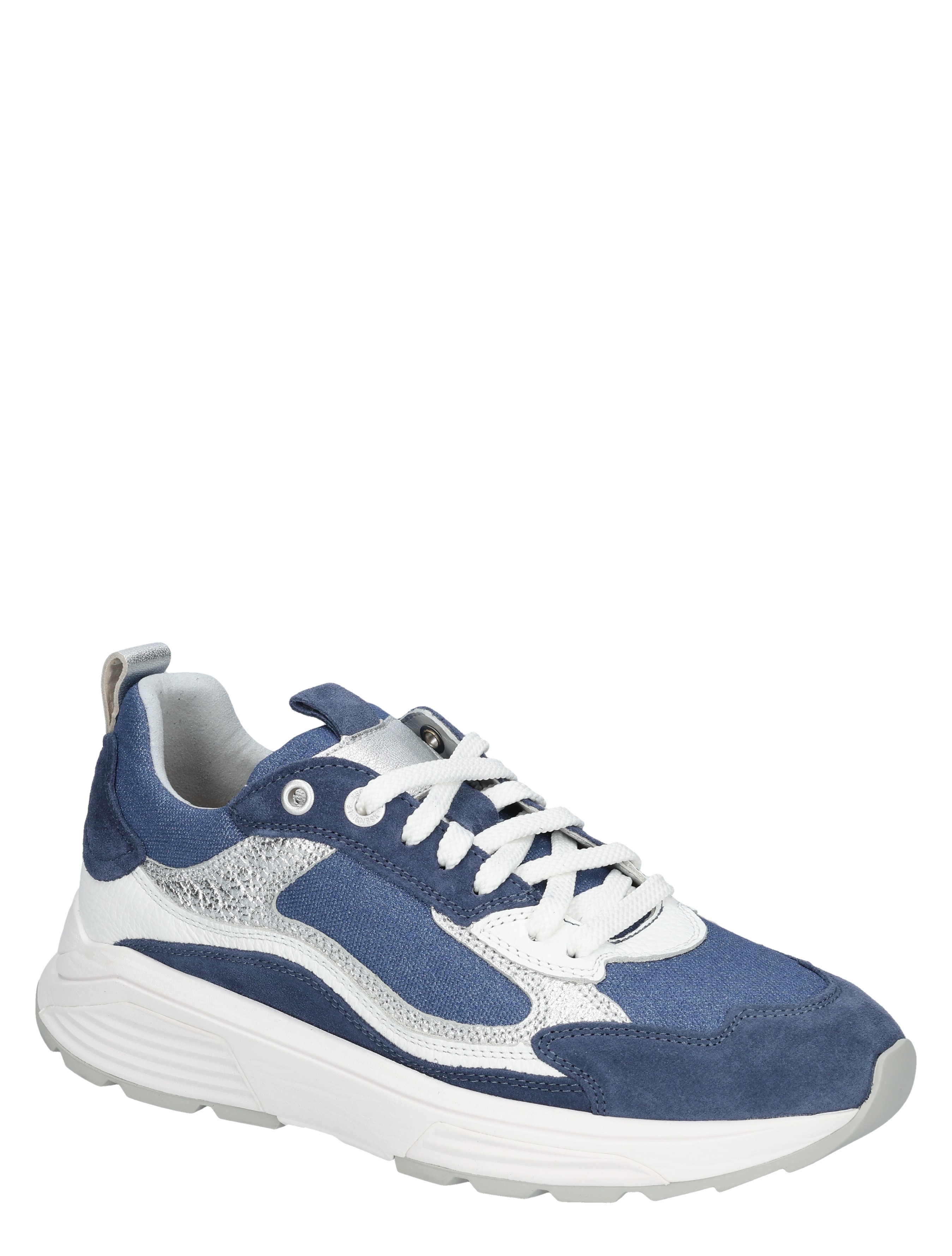 sneaker, kuit, blauw, witte details, witte zool