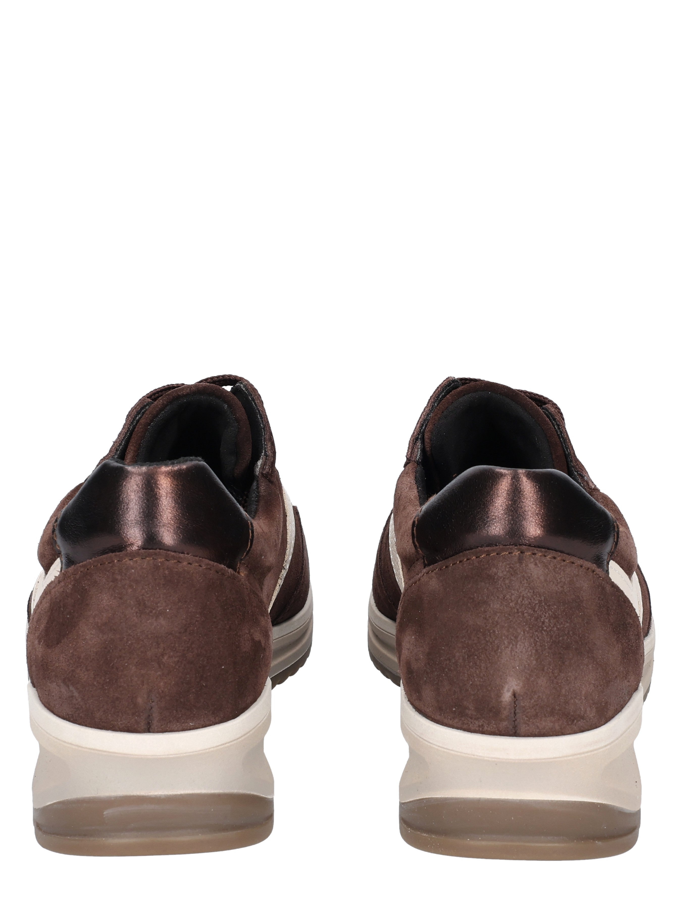 bruin, suede, athletic, sneakers, achterkant