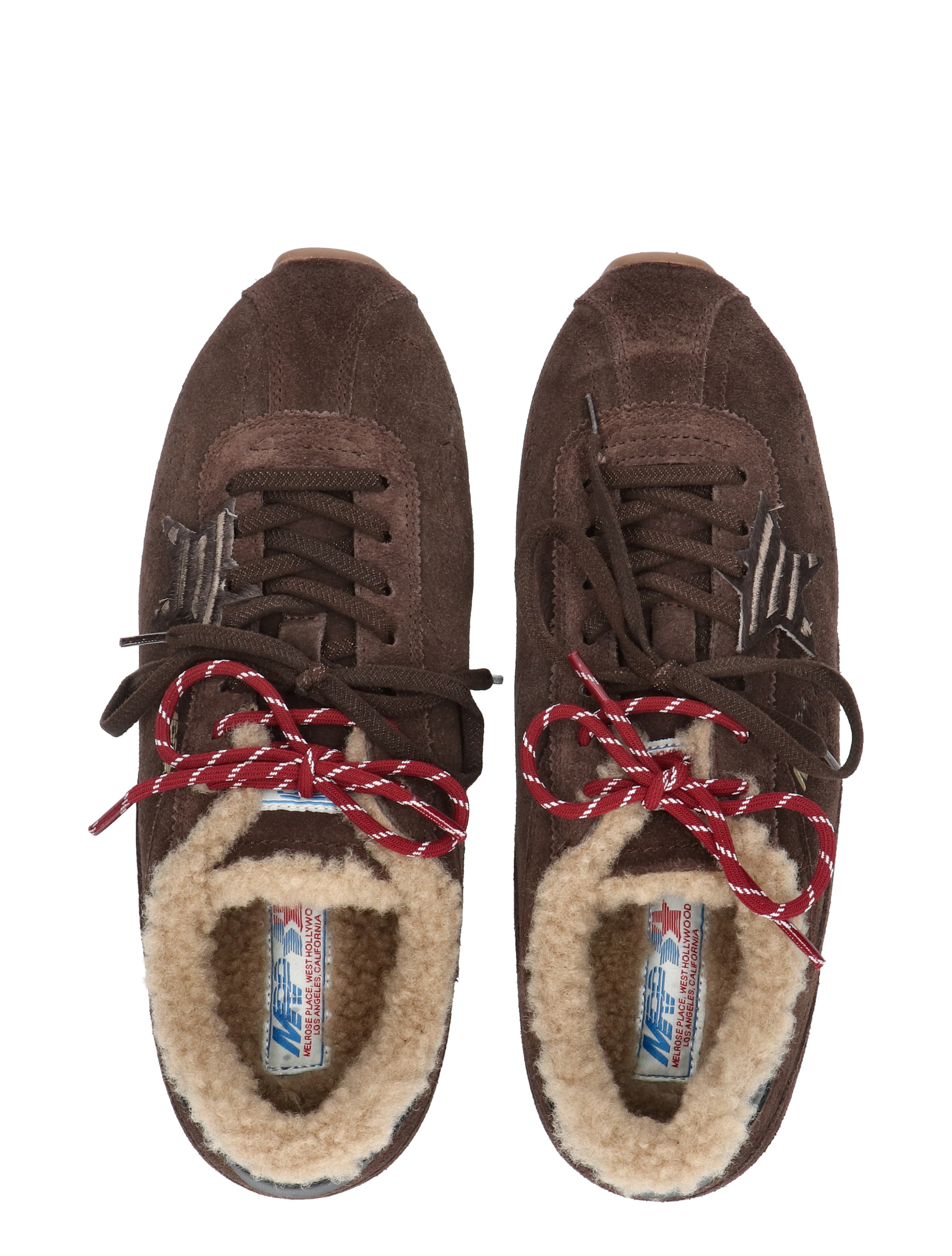 bruine schoenen, suede, bontvoering, luxe sportschoenen, vachtvoering