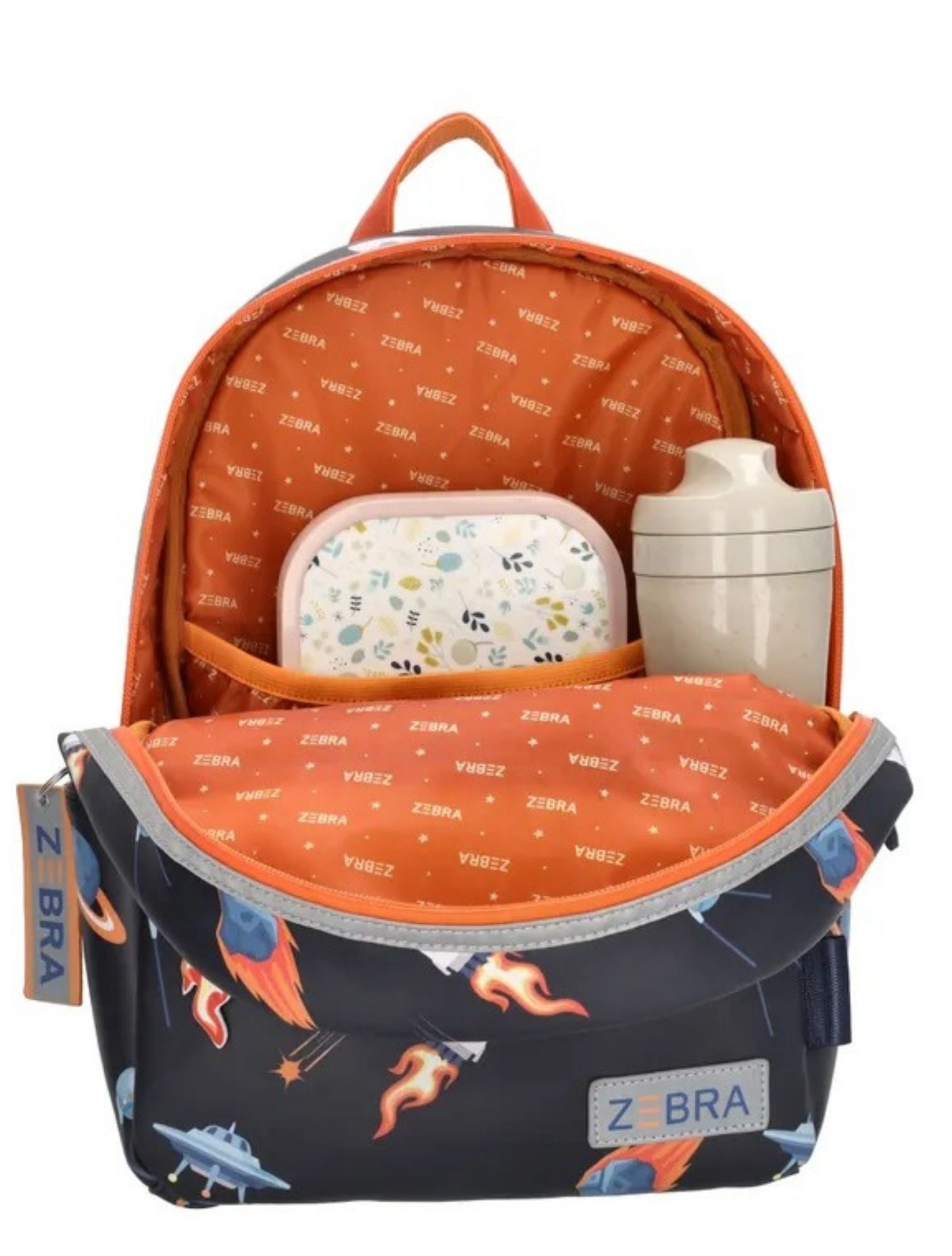 rugzak, schoolbag, kindertas, orange binnenkant, speelgoedaccessoires