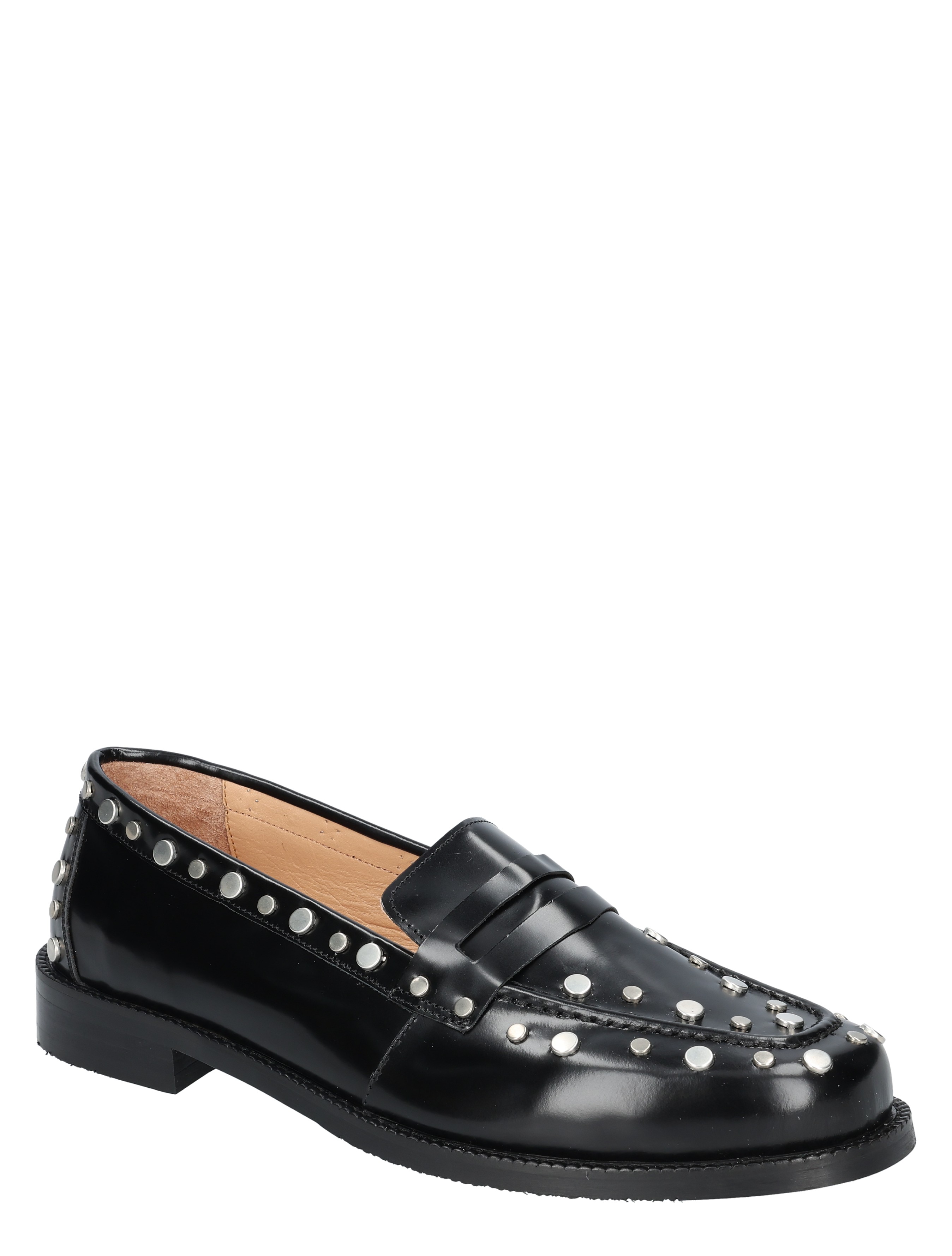 black, loafer, leather, studs, slip-on