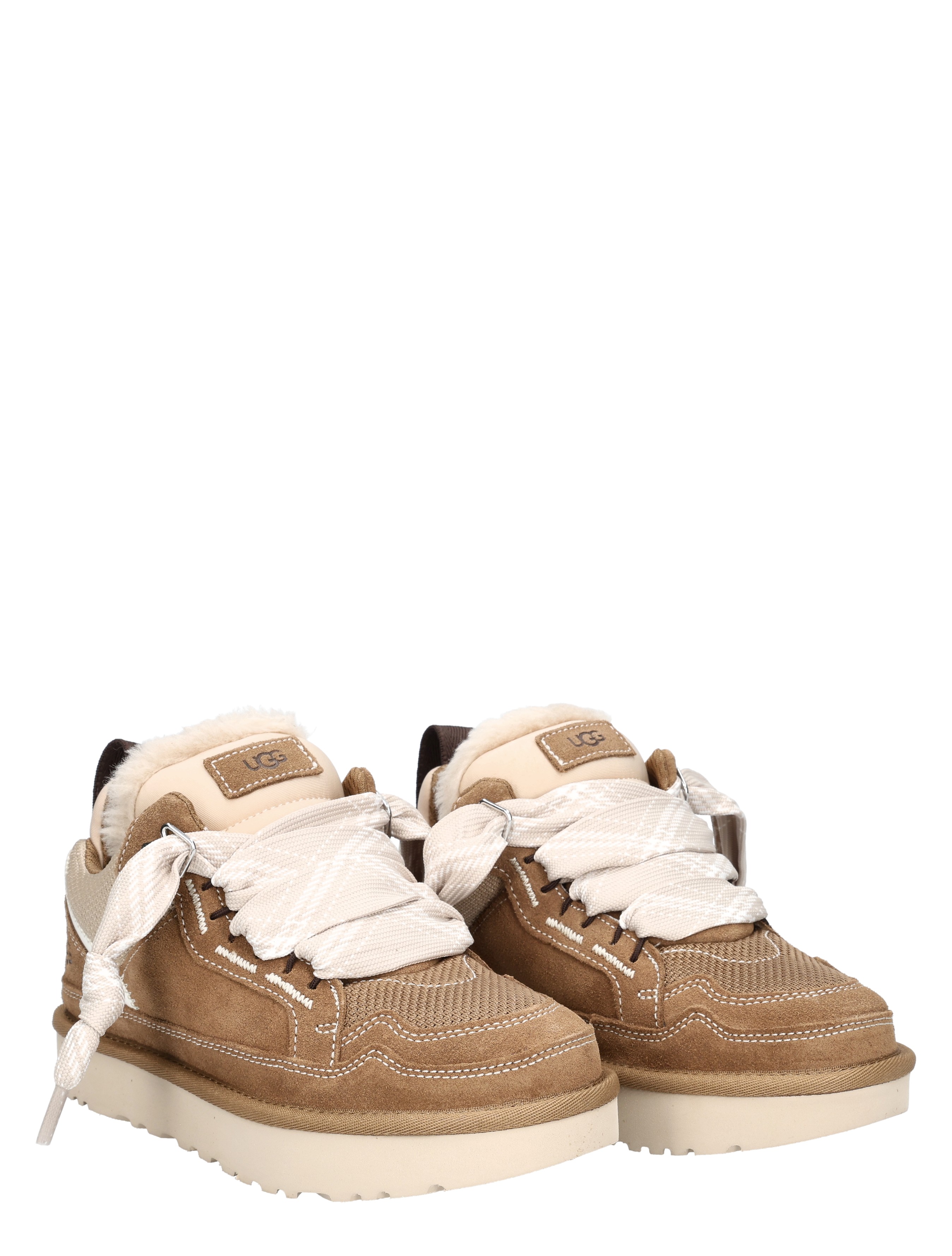sneakers, bruin, suede, schapenleer, veters