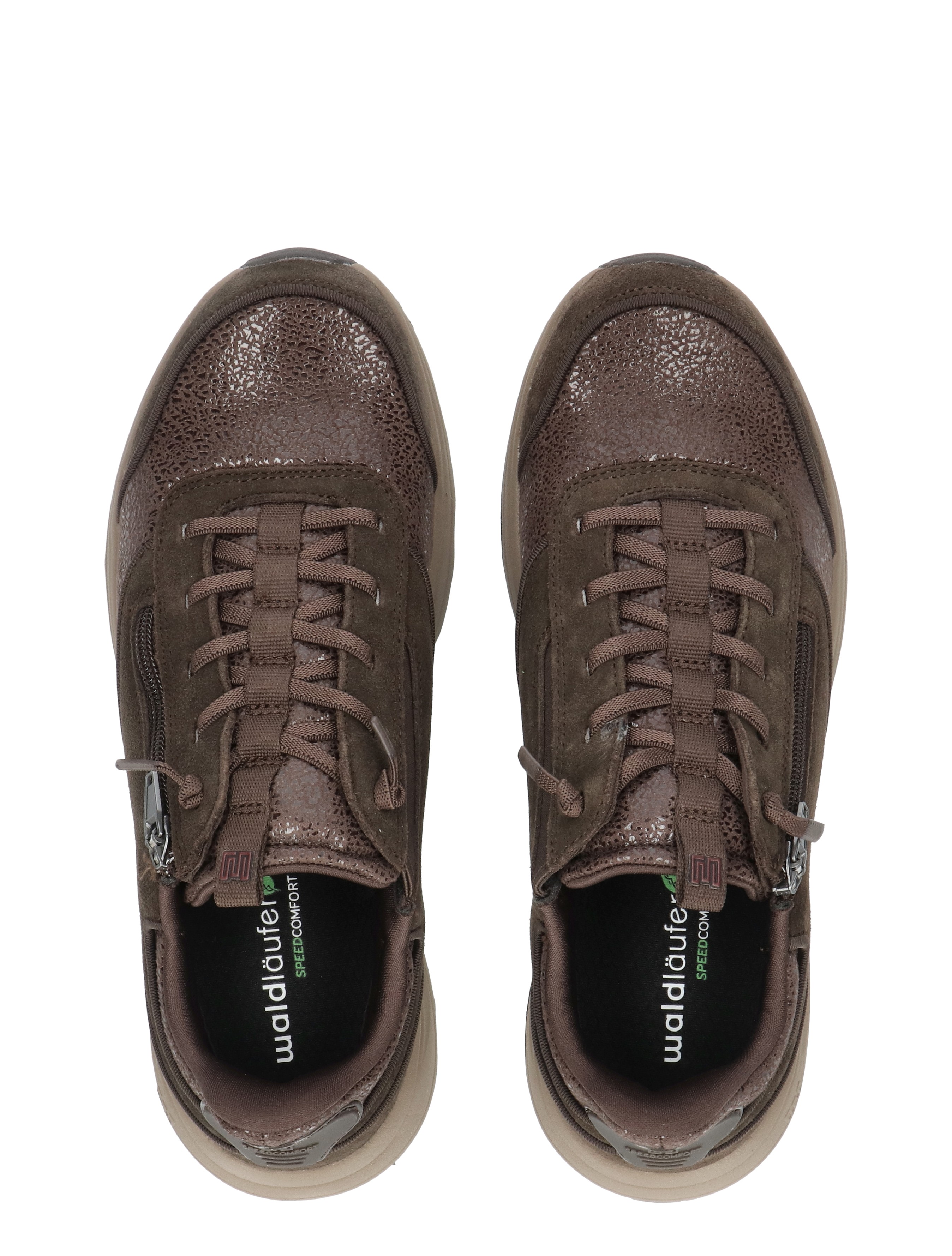 sportschoenen, donkerbruin, leren, veters, zijkant rits