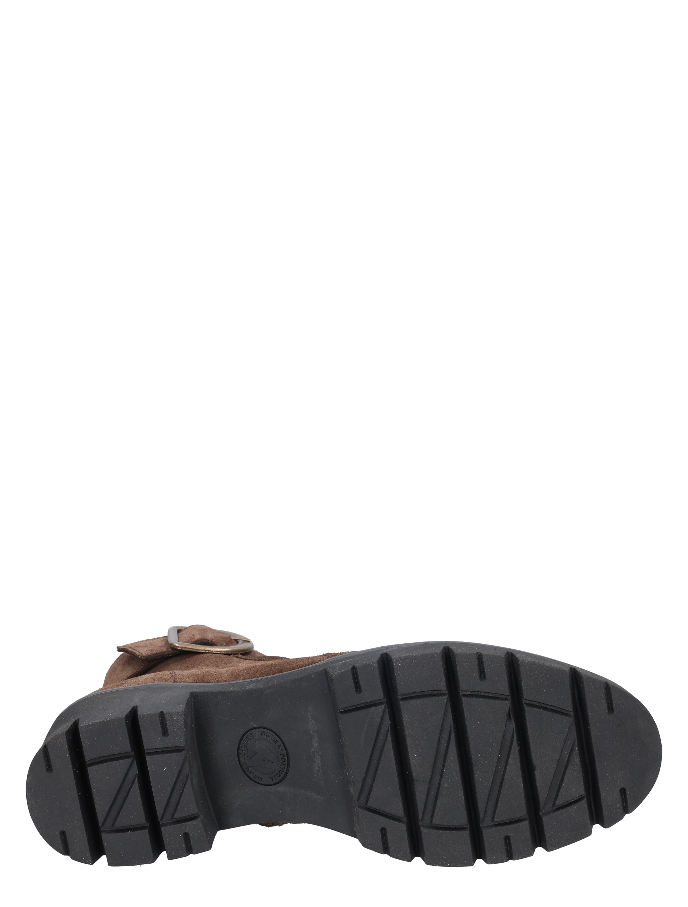 hiel, laag plateau, juiste, länder?, schacht?, boot, sandalen, sandaal, zwarte zool, rubberzool, bruine suede, driehoek treads, riemen
