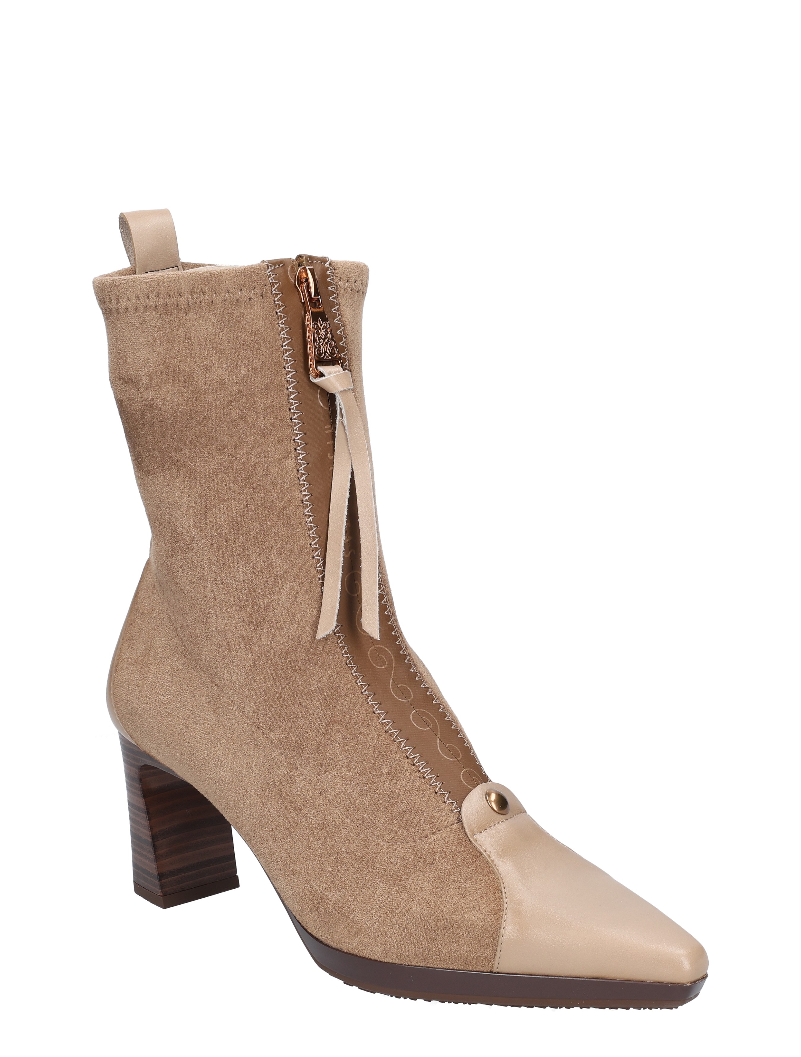laars, ankle boot, suede, knipsluiting, hoge hak