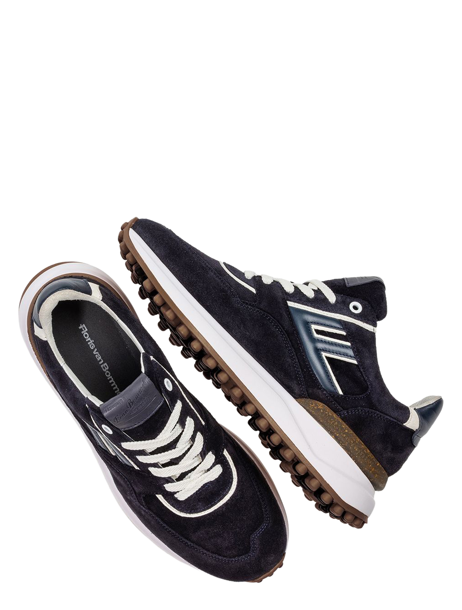 sportschoen, neusleer, donkerblauw, wafelzool, veterschoenen