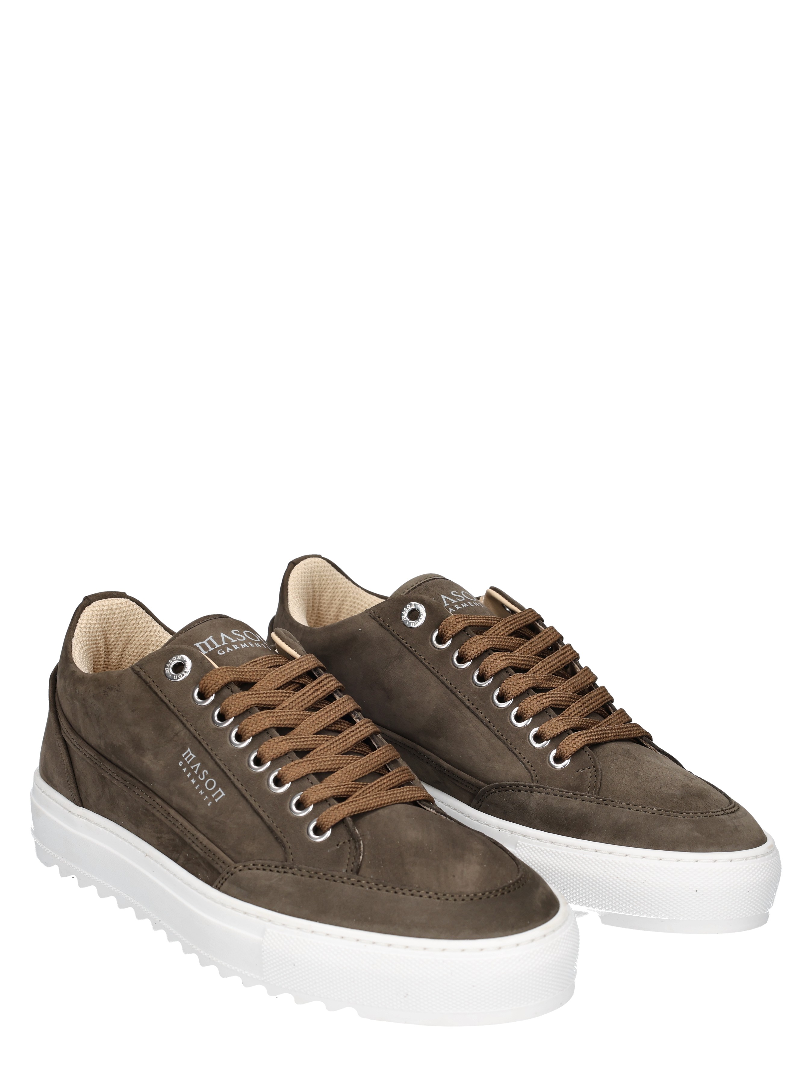 sneakers, bruine schoenen, leren, witte zool, veters