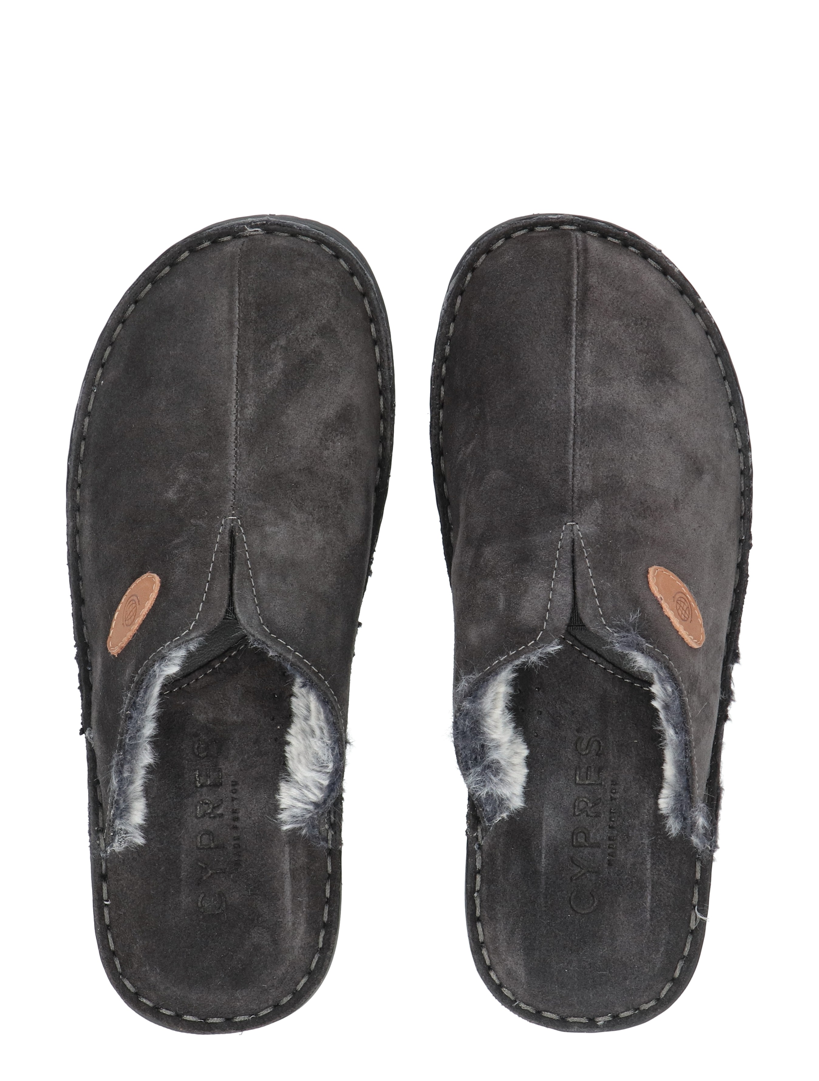 slippers, mules, warme_voeten, vachtvoering, donkergroen/grijs