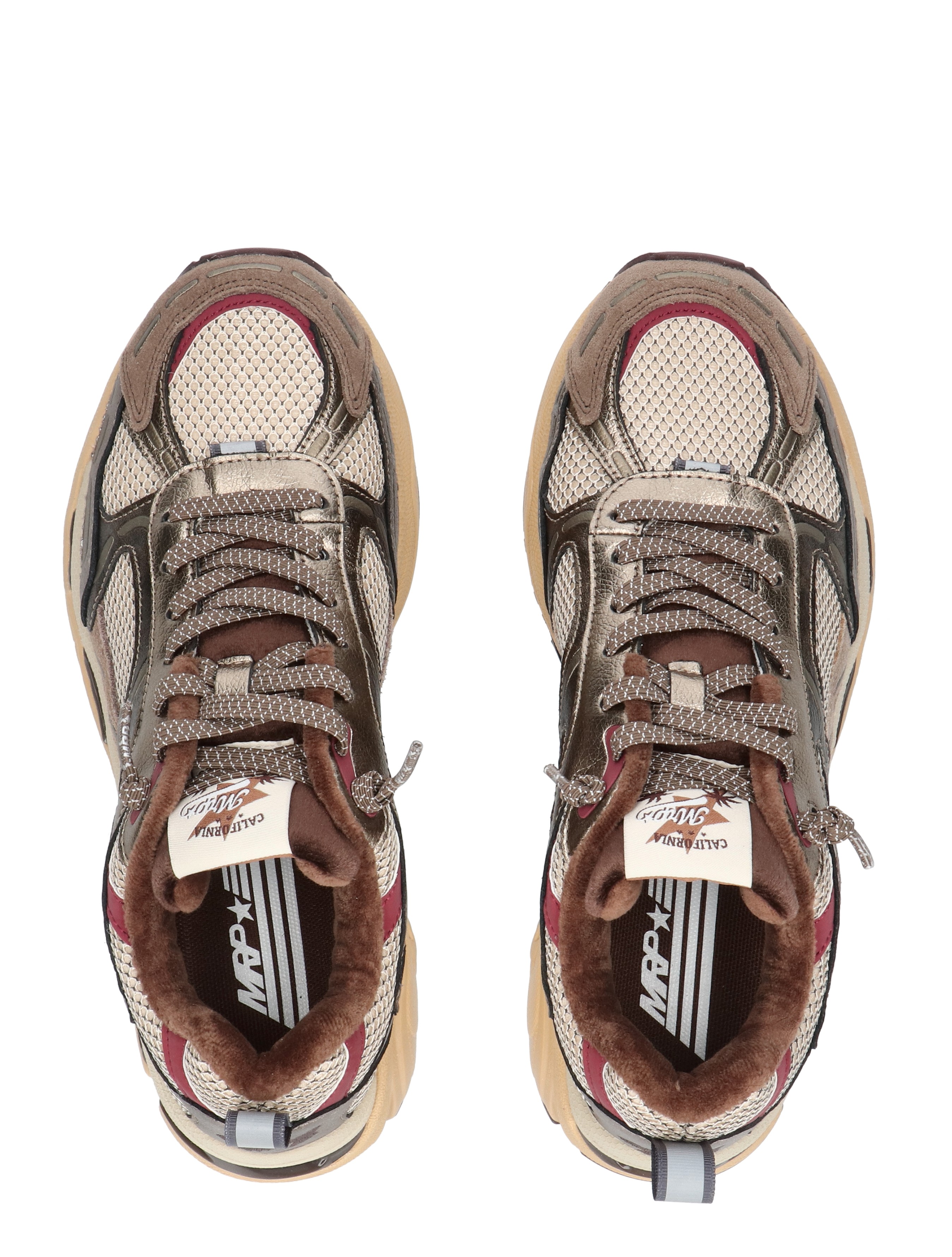 sneakers, wandelschoenen, mesh, bruine details, veter schoenen