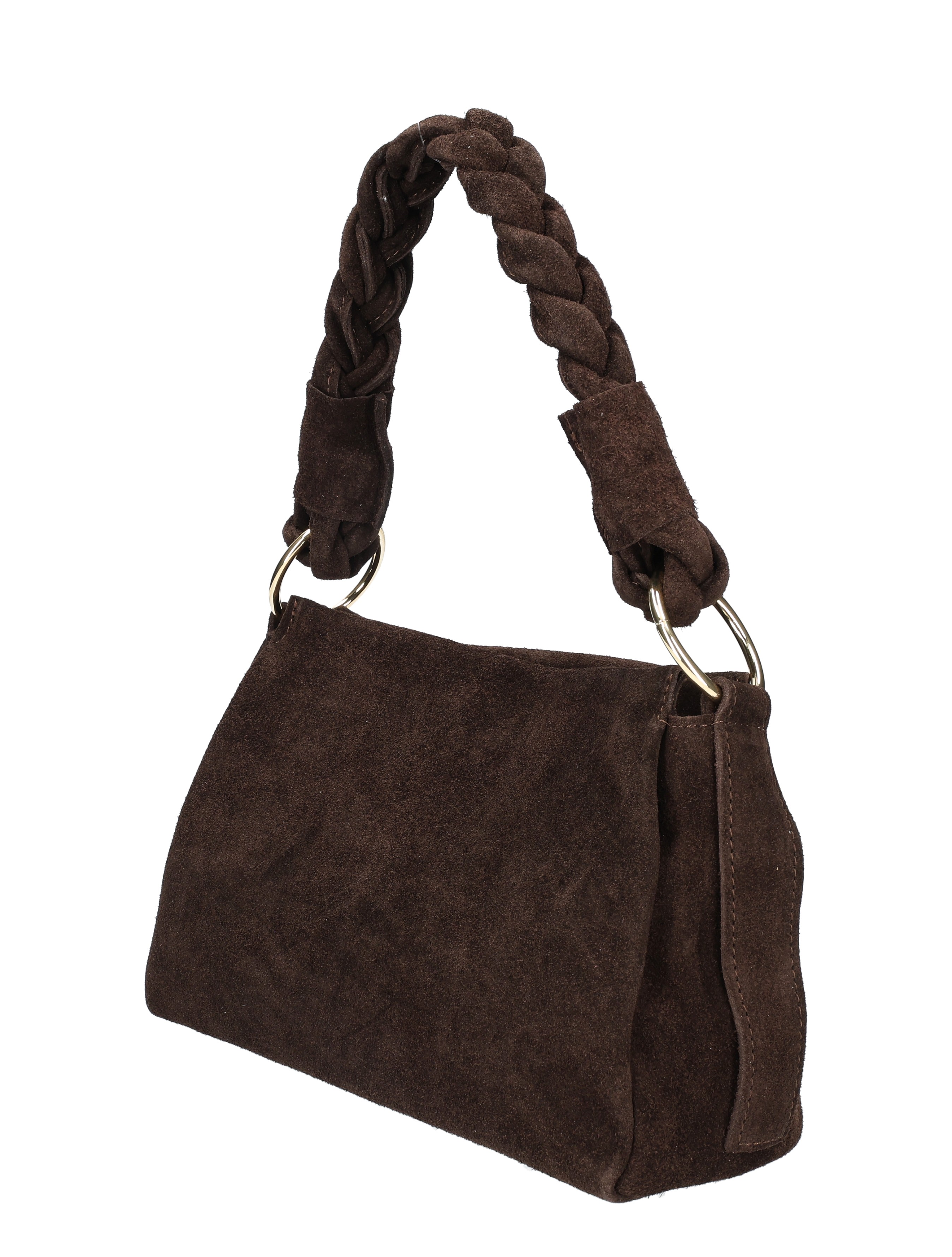 tas, bruin, suède, gevlochten hengsel, klein formaat