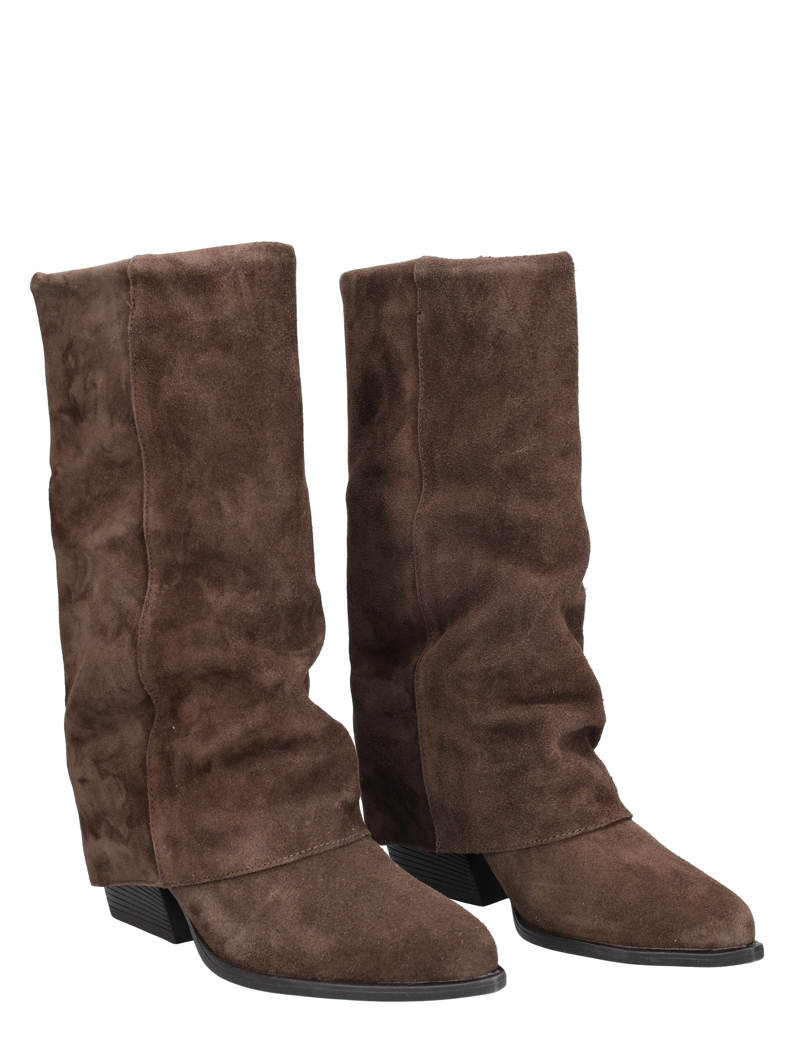 knielaarzen, bruine suede, mid High boots, schuifsluiting-less, laars met hak