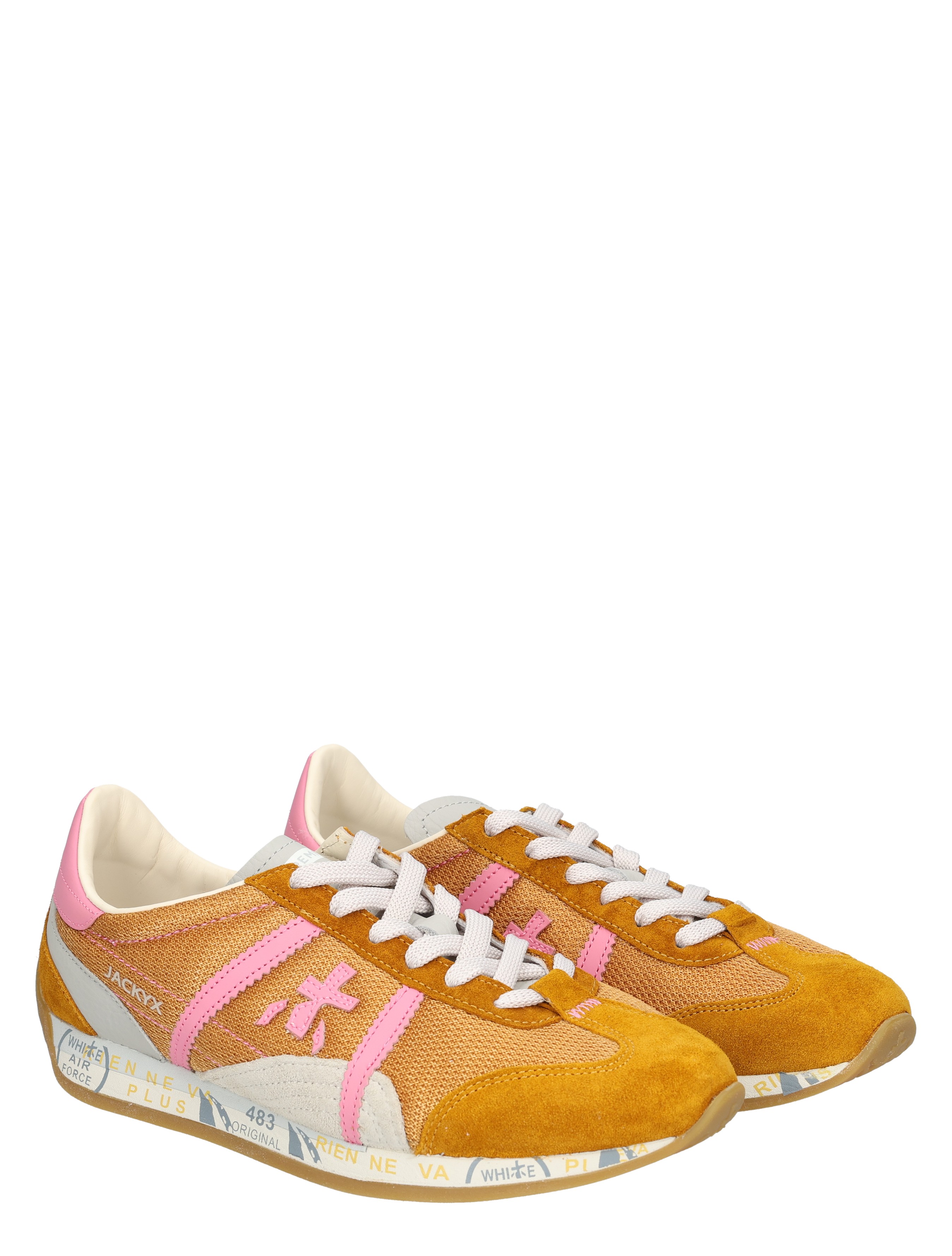 sneakers, suede, oranje, roze, mesh