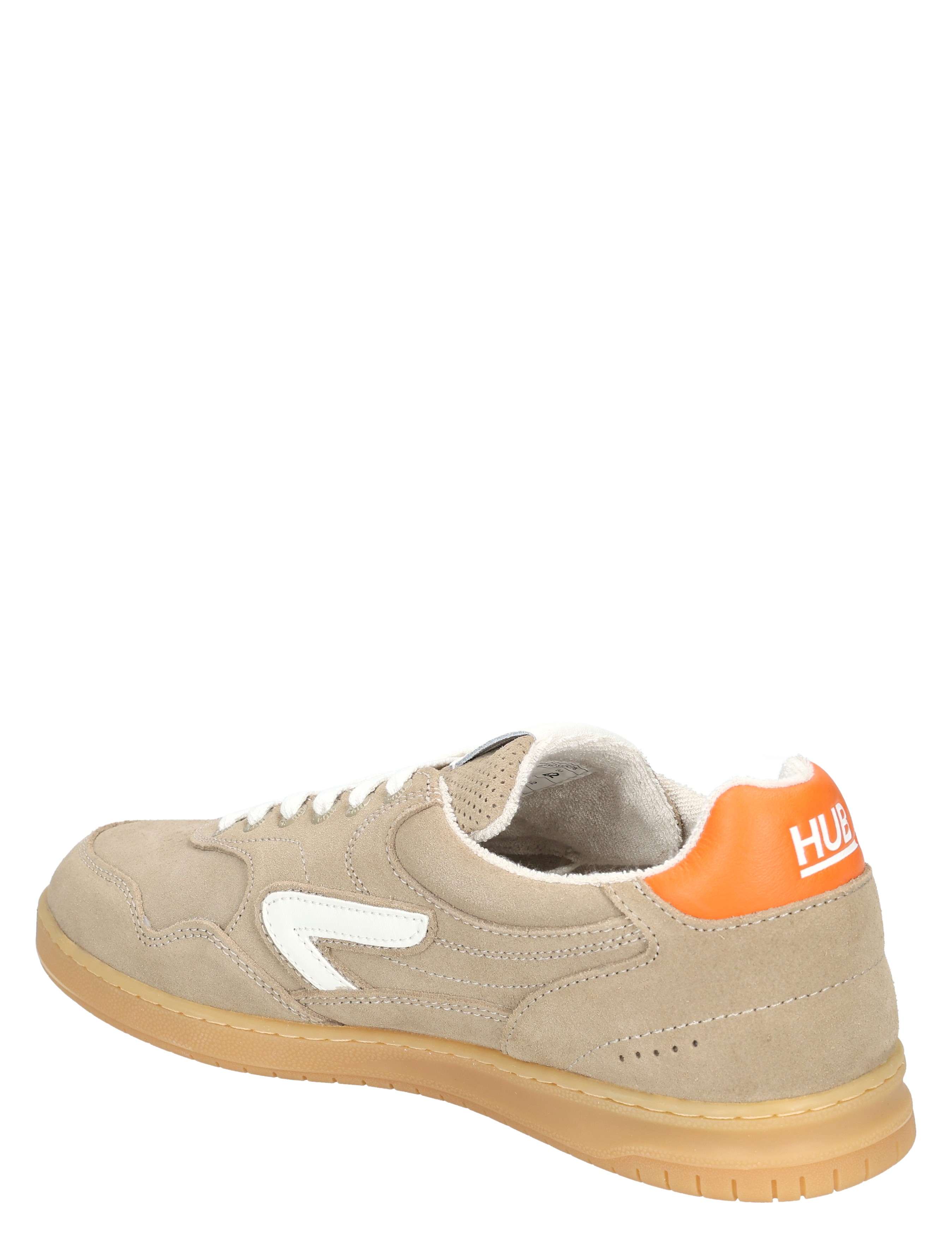 sneaker, beige, suede, rubber sole, orange heel