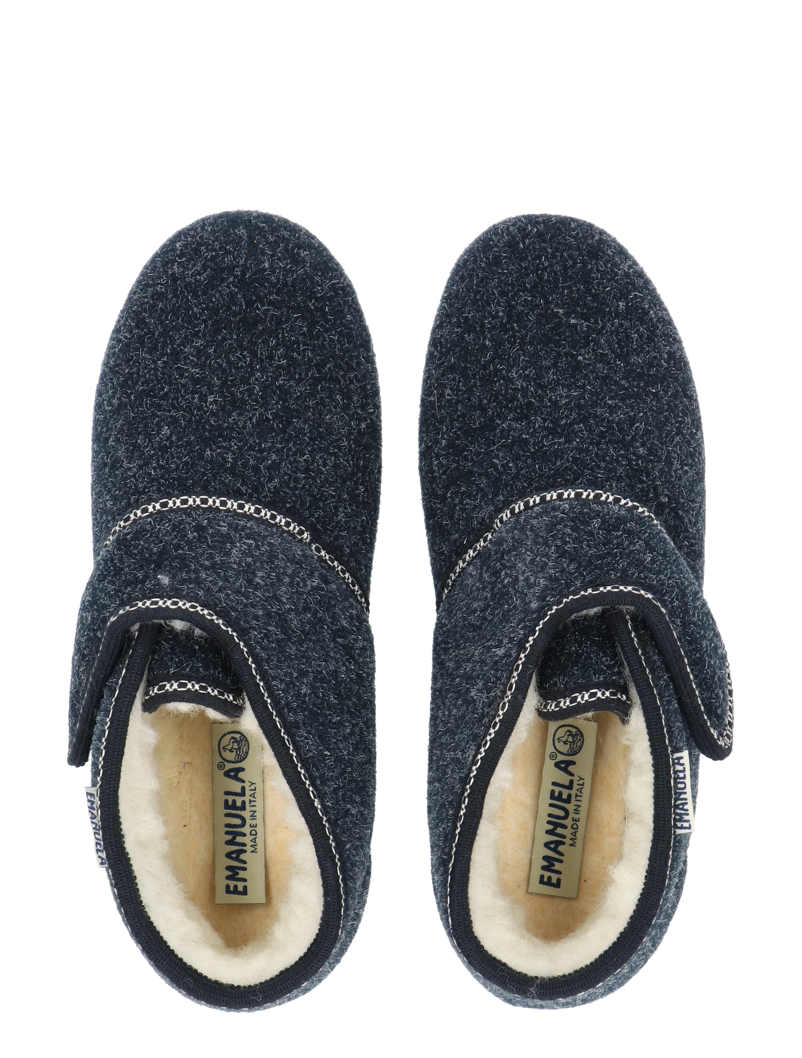 slippers, slipper, felt, donkerblauw, gestikt