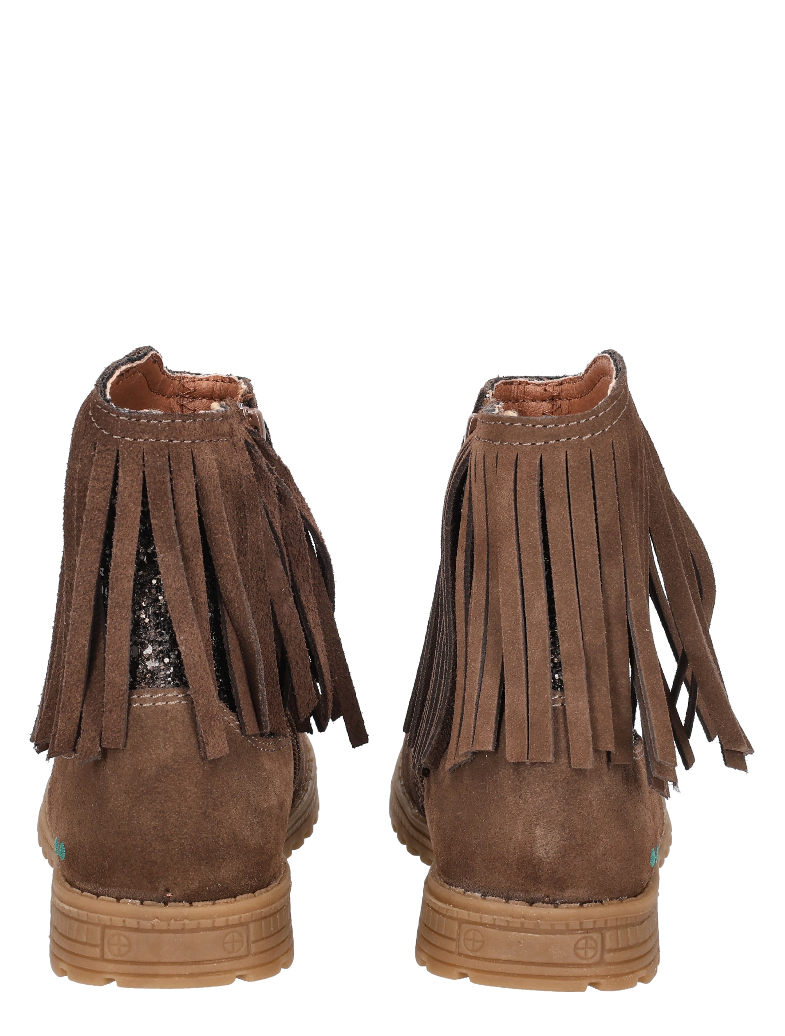 bruine boots, franje-sjaalken, suede, lage hak, roule bodem